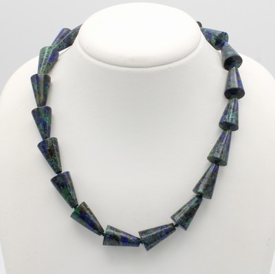 27065124b - Azurit-Malachitkette, verg. Karabinerschl., kegelförm. Azurit-Malachite, L. ca. 44 cm ...