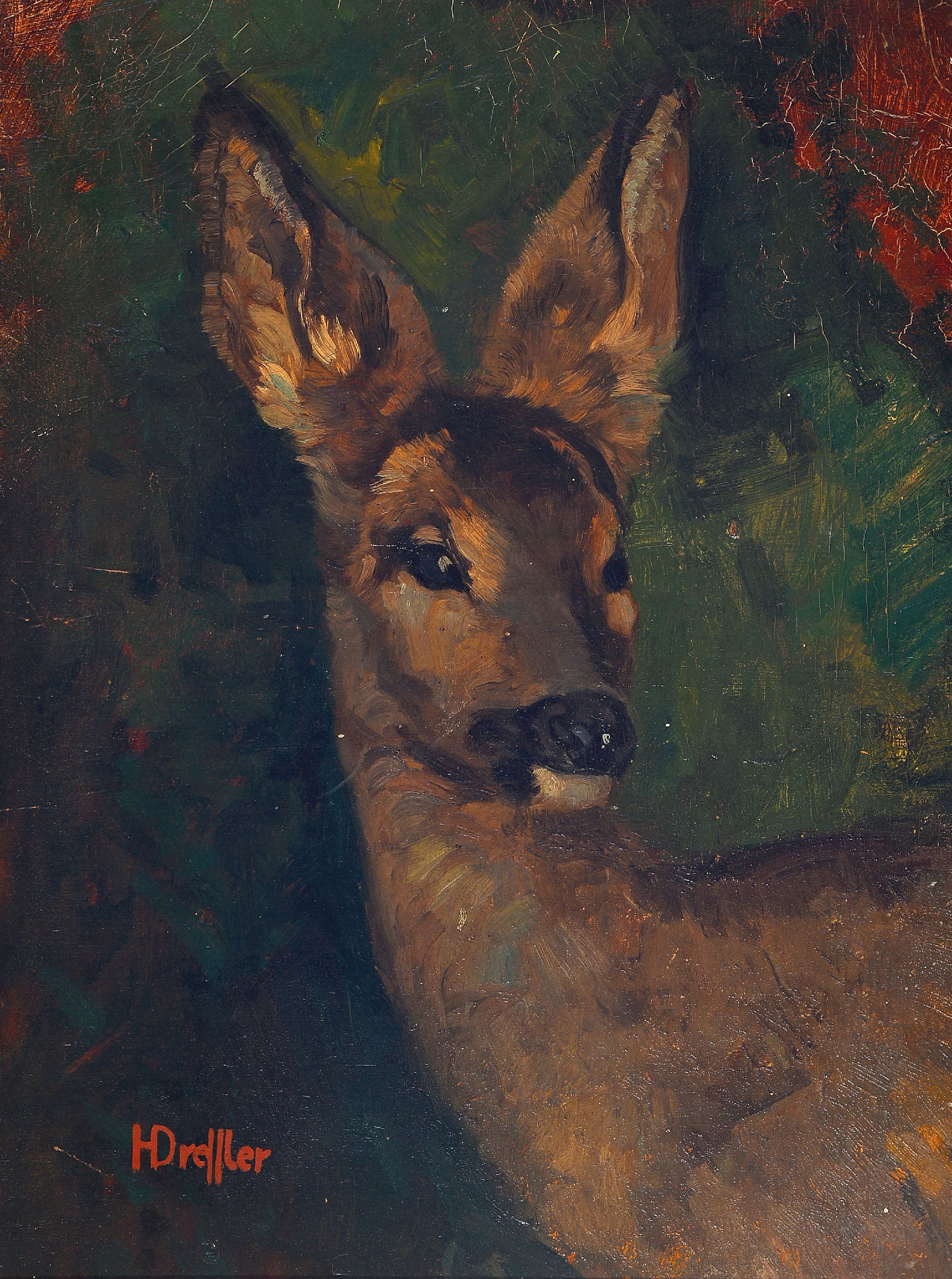 Image 27065245 - Hans Dressler, 1869-1943 Breslau, en face-Bildnis eines Rehs, gute Wiedergabe der ...