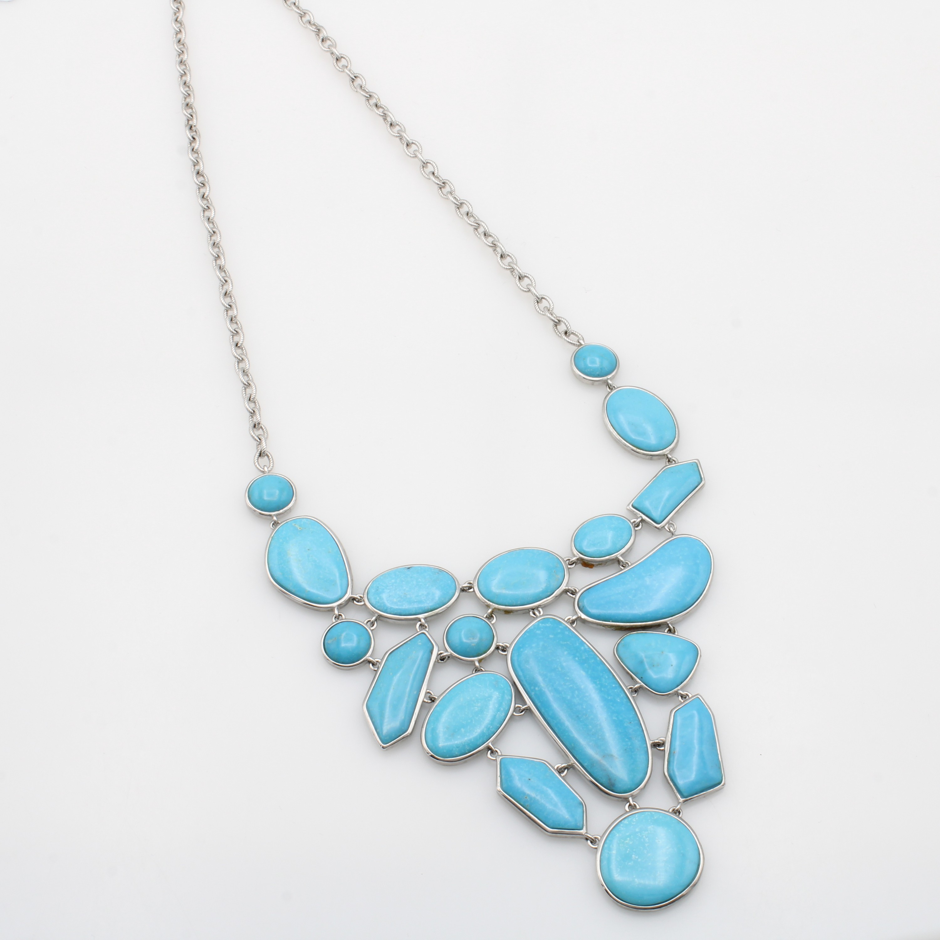 Image 27065307 - Collier mit Türkisen, 925er Silber, geriefte Gliederkette, Türkisscheiben in versch. ...