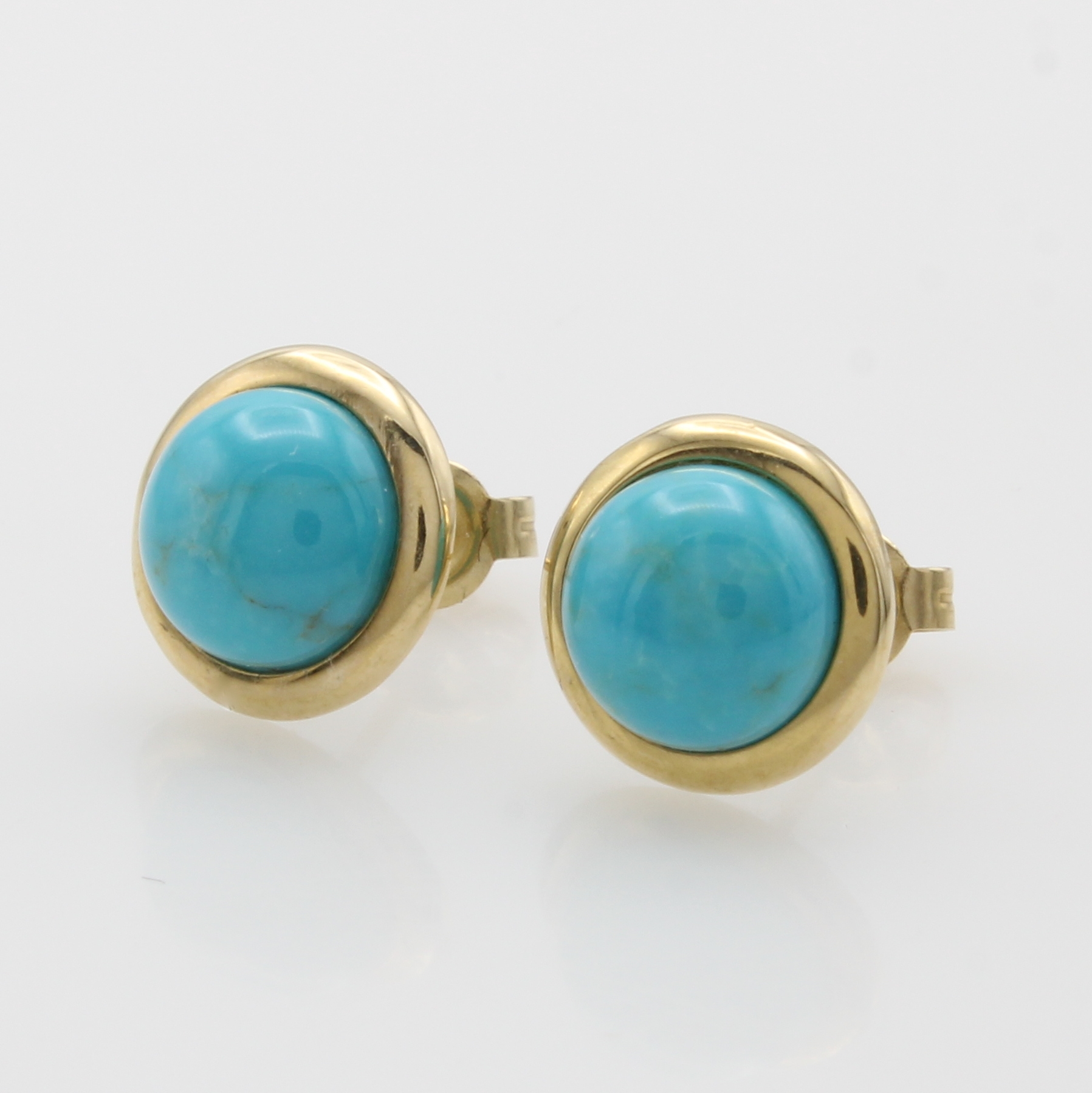 Image 27065308 - Paar Ohrstecker mit Türkisen, GG 585/000, runde Türkise in glatter Fassung, D. ca. 10 ...