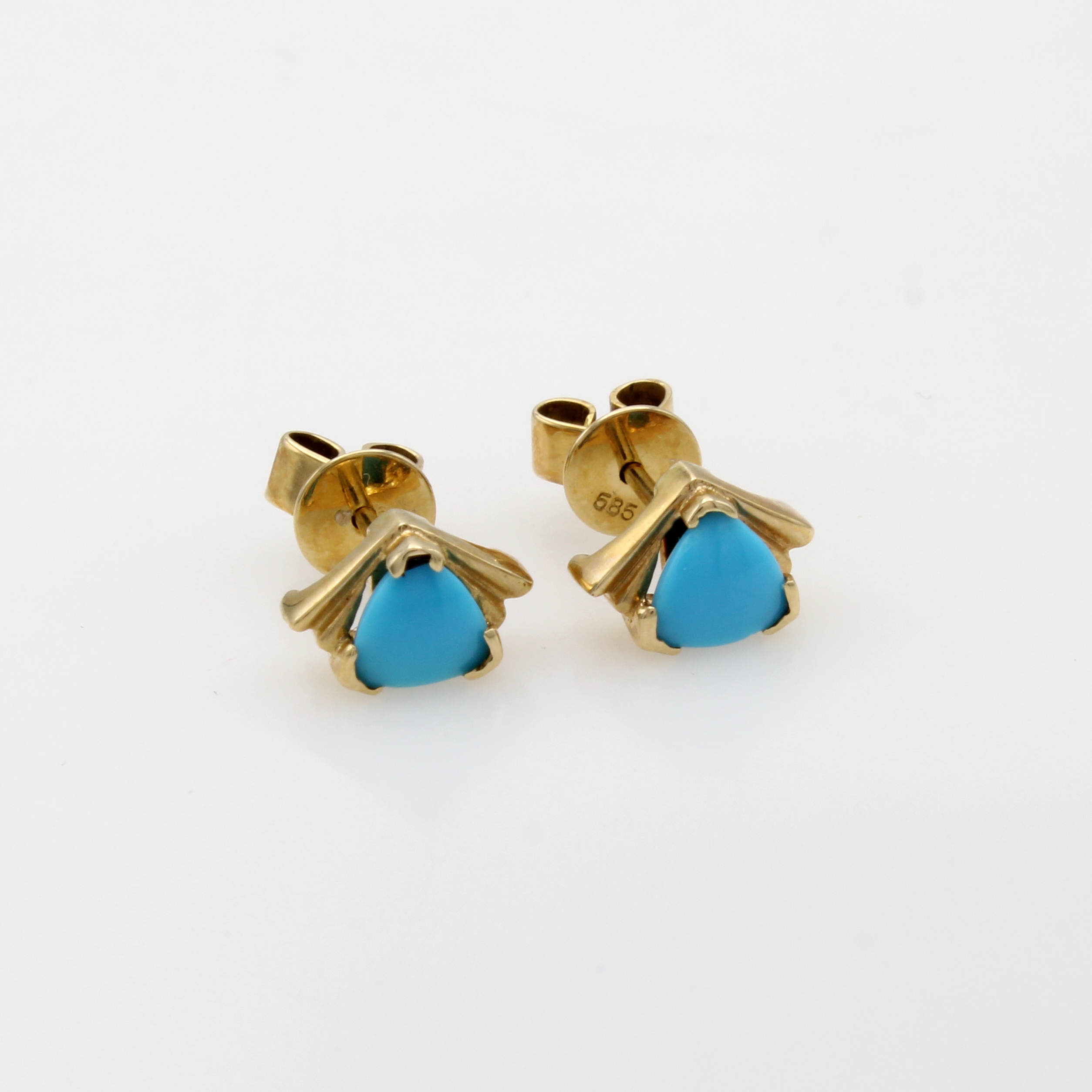 Image 27065310 - Paar Ohrstecker mit Türkisen, GG 585/000, dreieck. Türkise, fächerf. Goldelemente ...