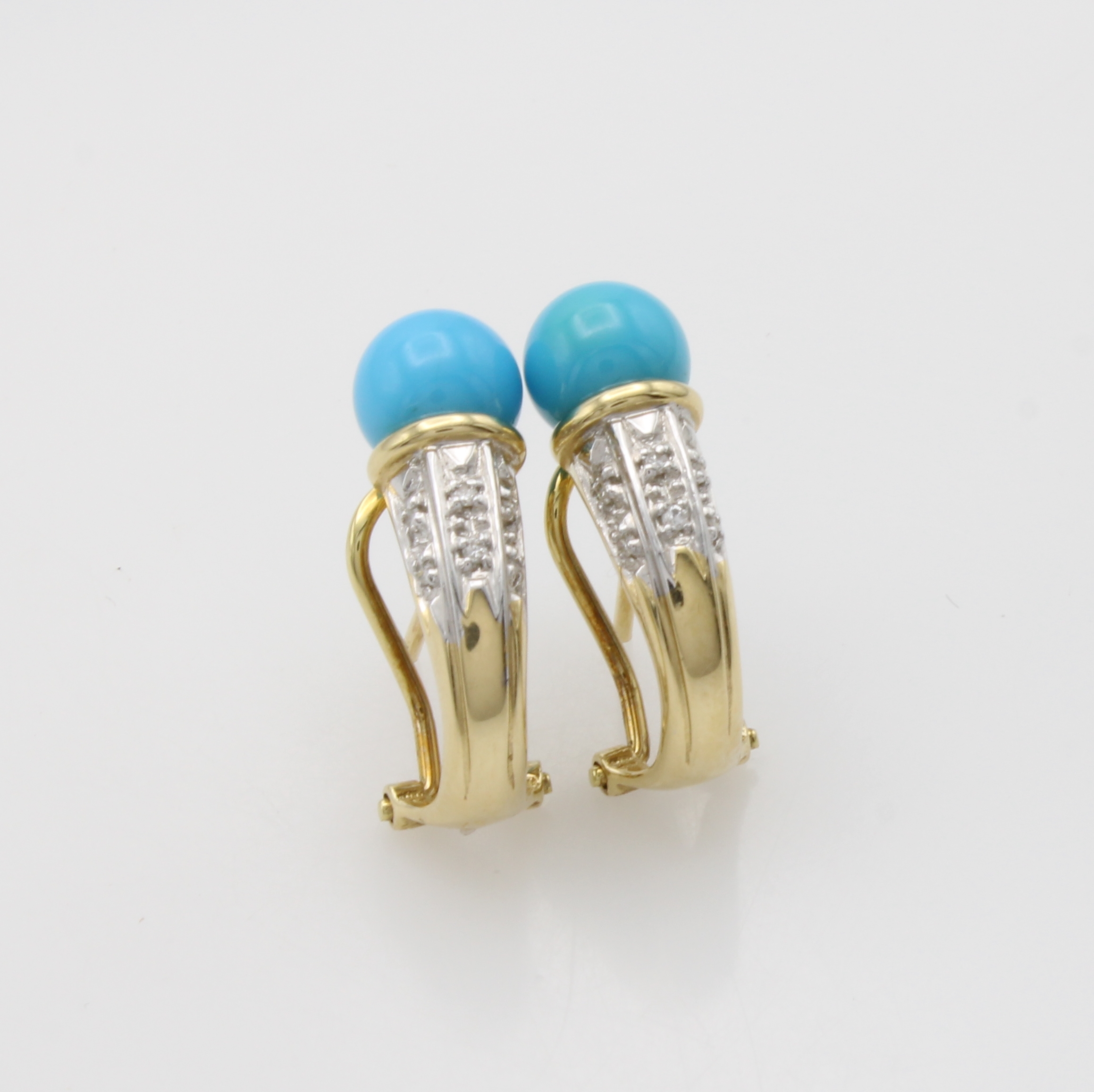 Image 27065313 - Paar Ohrstecker mit Türkisen und Brillanten, GG 585/000, 2 Türkiskugeln ca. 7 mm, ...