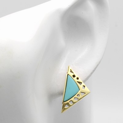 27065312a - Paar Ohrstecker mit Türkisen, GG 585/000, dreieckige, durchbrochene Form Schätzpreis: ...