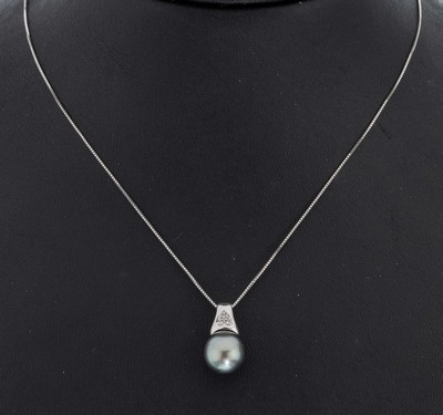 Image 14 kt Gold Perl-Diamant-Anhänger, WG 585/000, Tahitizuchtperle, D. ca. 9.7 mm, 3 ...