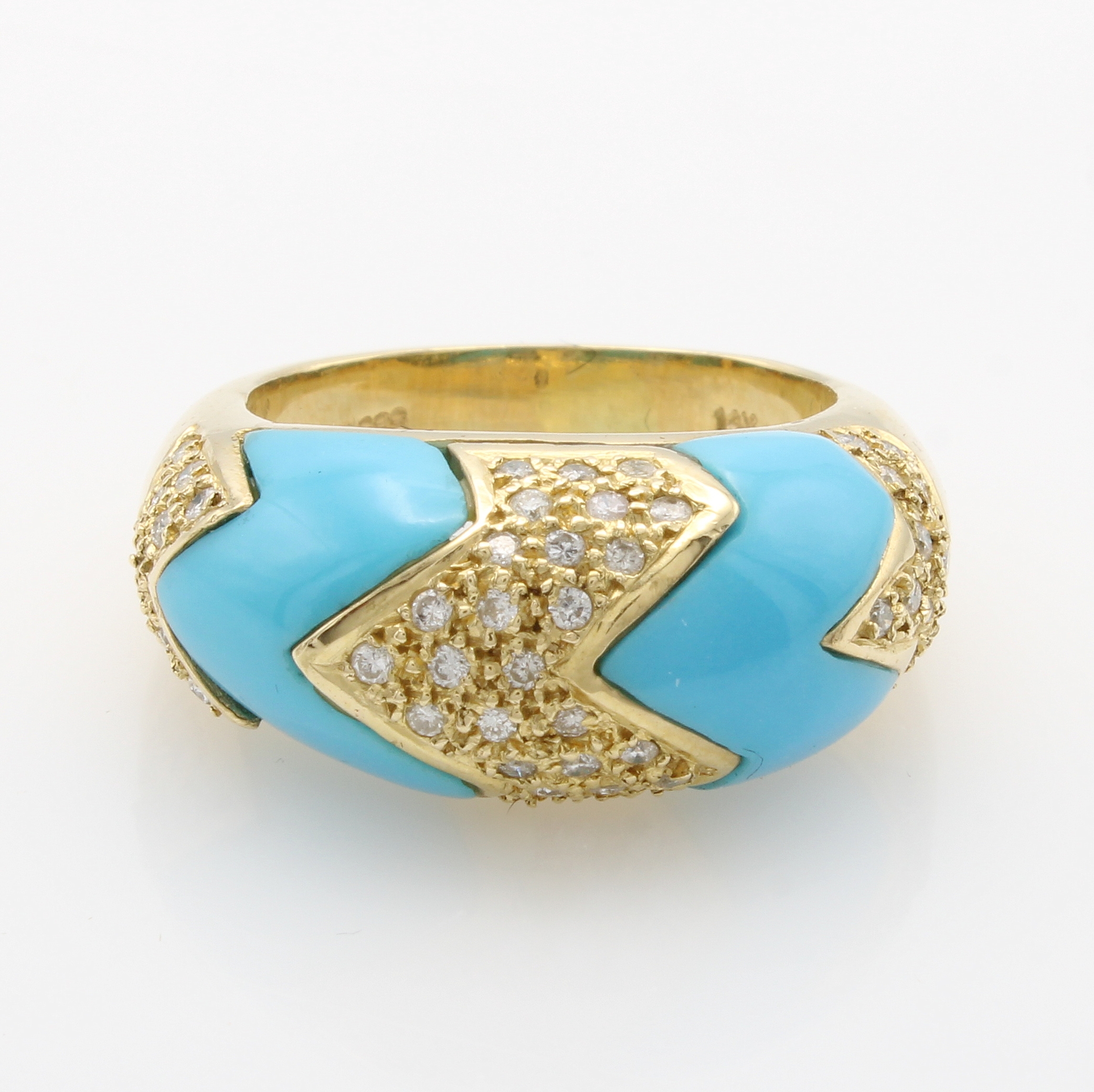 Image 27065402 - Ring mit Türkisen und Brillanten, GG 585/000, konvexer Ringkopf im Zick-Zack Muster ...