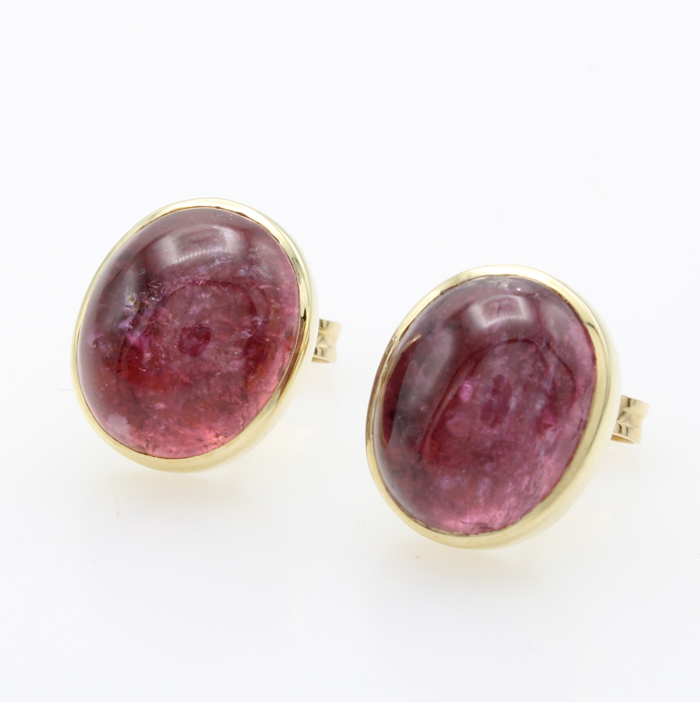 Image 27065455 - Paar Ohrstecker mit Turmalinen, GG 585/000, 2 ovale, rosa Turmalincabochons zus. ca. ...
