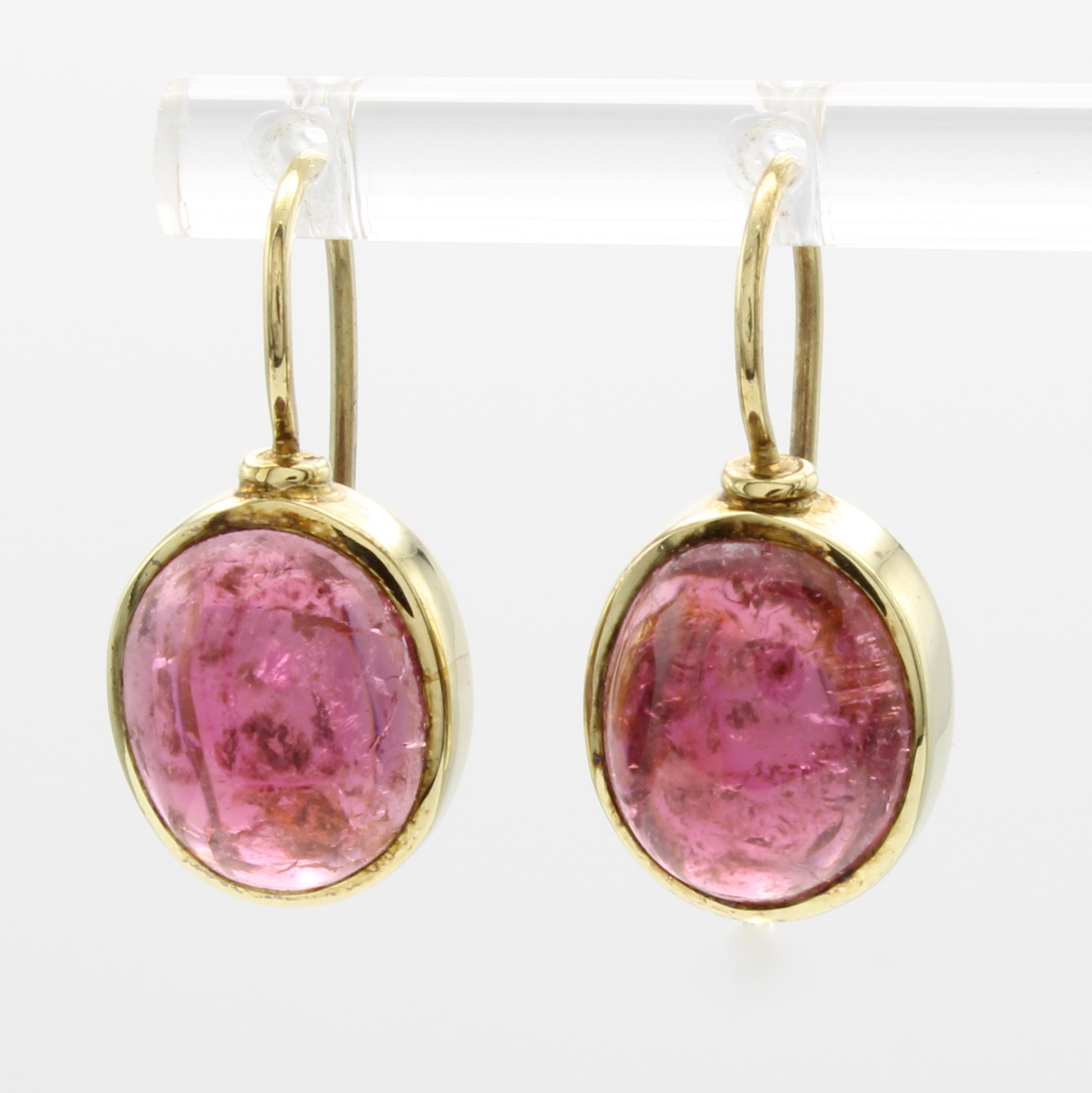 Image 27065456 - Paar Ohrhaken mit Turmalinen, GG 585/000, 2 ovale, rosa Turmaline zus. ca. 11.2 ct ...