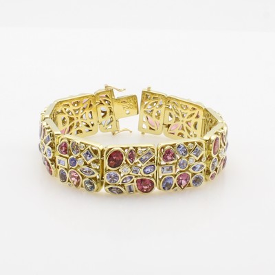 27065461a - Armband mit Turmalinen, Tansaniten und Brillanten, GG 585/000, Farbsteine in versch. ...