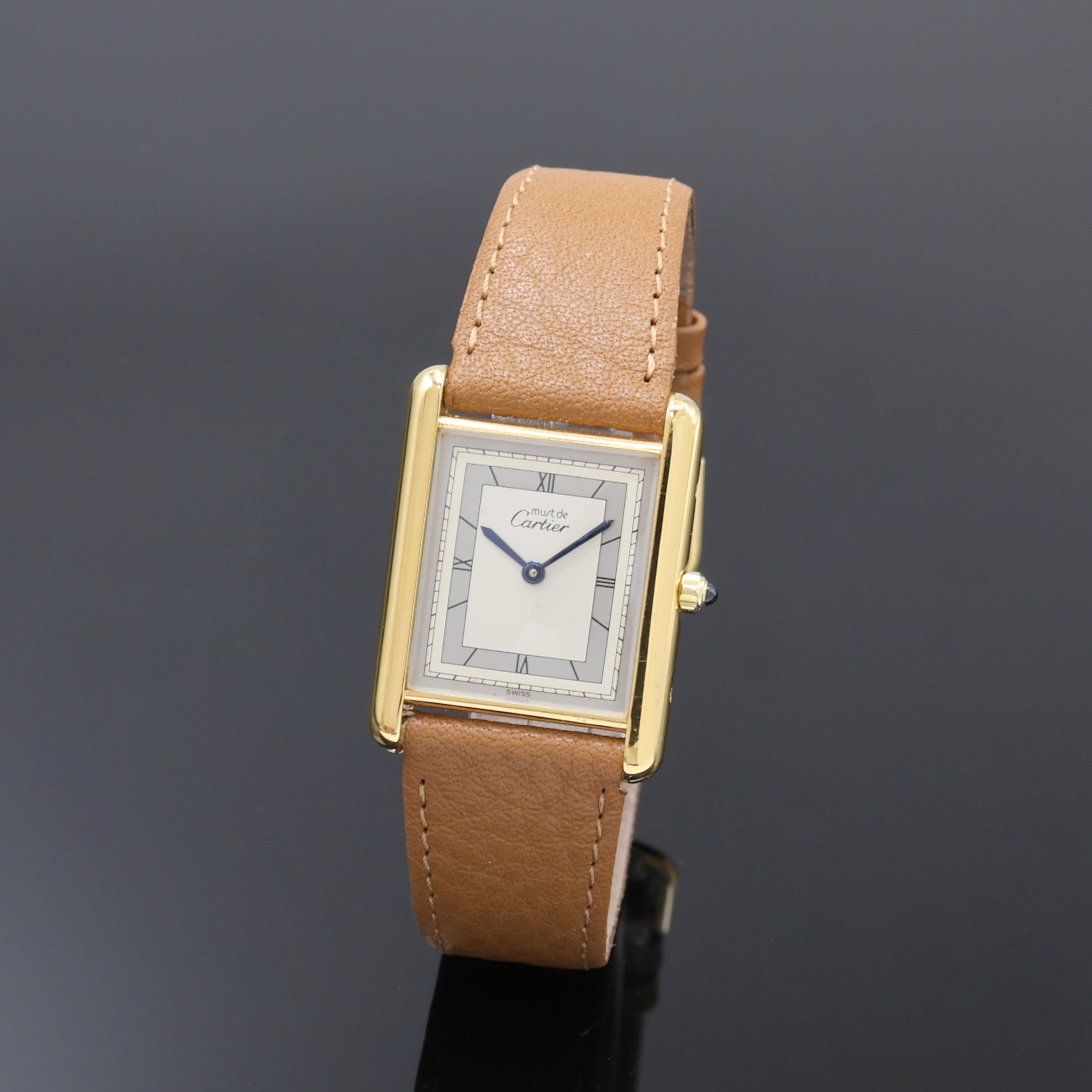Image 27066193 - CARTIER Tank wristwatch reference 6 81006, quartz, gold-plated silver case, case back ...