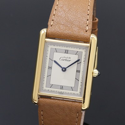 27066193a - CARTIER Tank wristwatch reference 6 81006, quartz, gold-plated silver case, case back ...