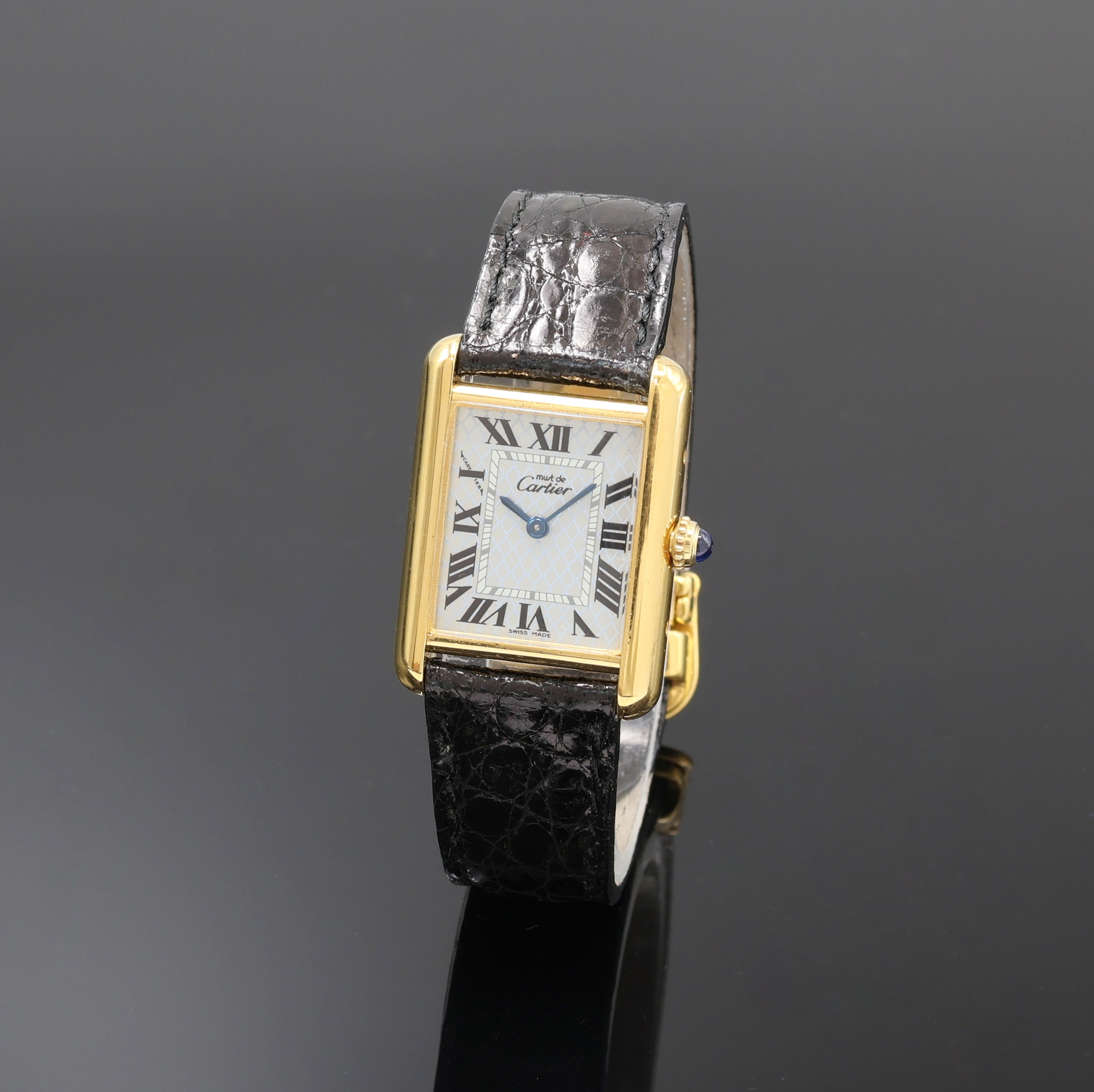 Image 27066231 - CARTIER Tank Armbanduhr Referenz 2415, quarz, verg. Silbergeh. inkl. orig. Lederband m. ...