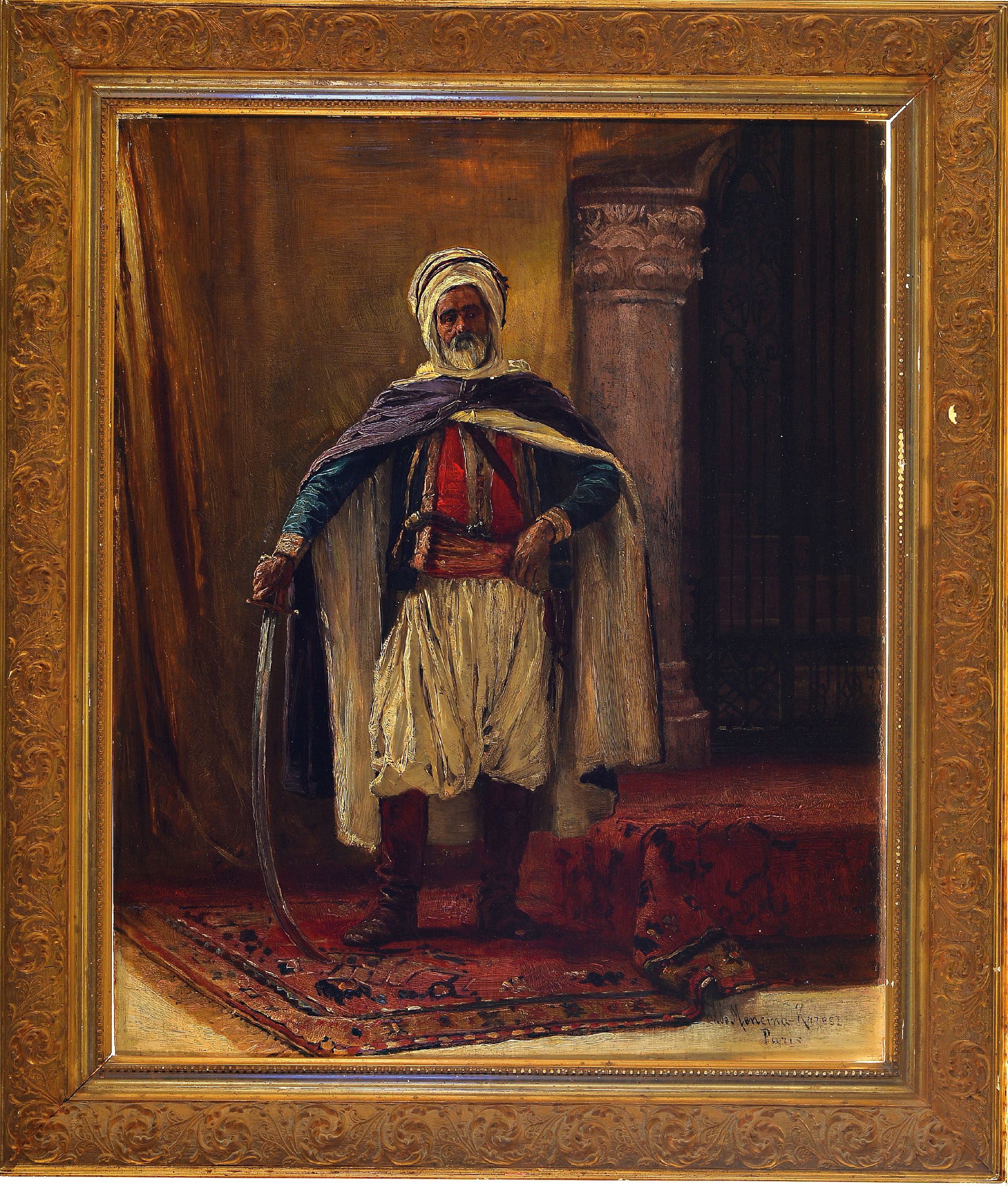 Detail k: Jozef Mencina-Krzesz, 1860 Krakau-1934 Posen, Ganzporträt eines Sarazenen mit Säbel, Beispielhafte Verbildlichung des europäischen Exotismus des ...
