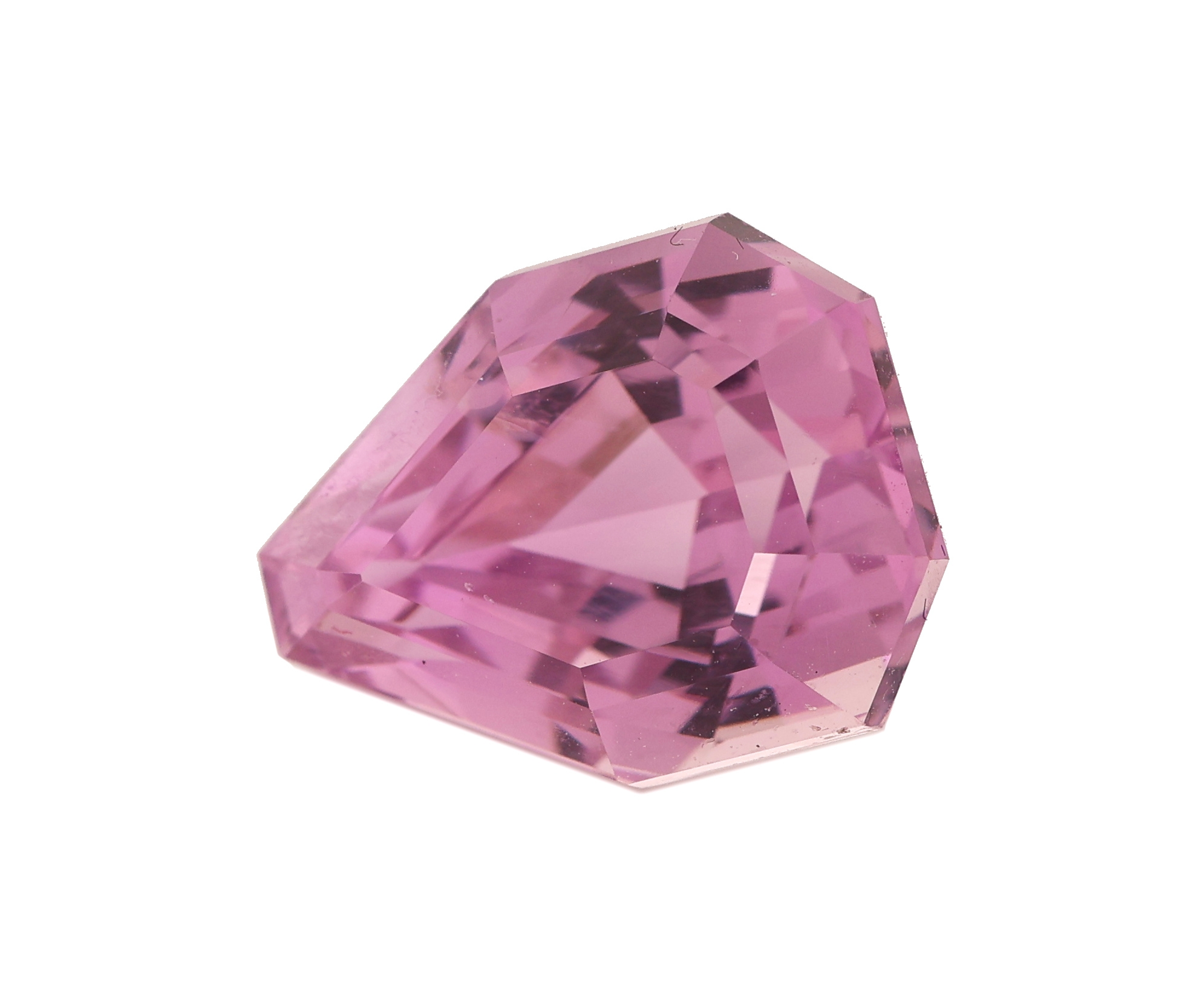 Detail a: Loser Kunzit, ca. 12.06 ct, tropfenf. Treppenschliff, ca. 15.97 x 11.52 x 9.96 mm, sehr schöne Farbe
