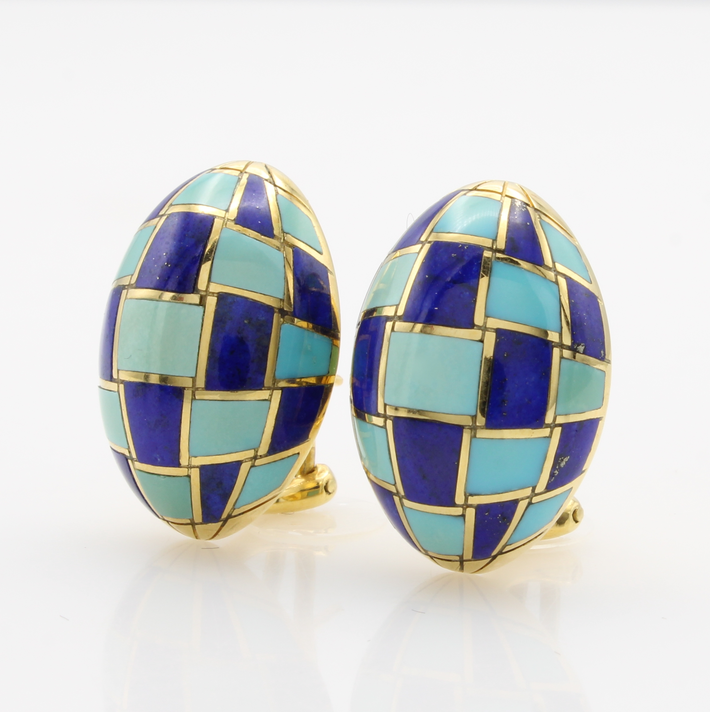 Image 27066678 - Paar Ohrstecker mit Farbsteinen, GG 750/000,ovale Form, Türkis- und ...