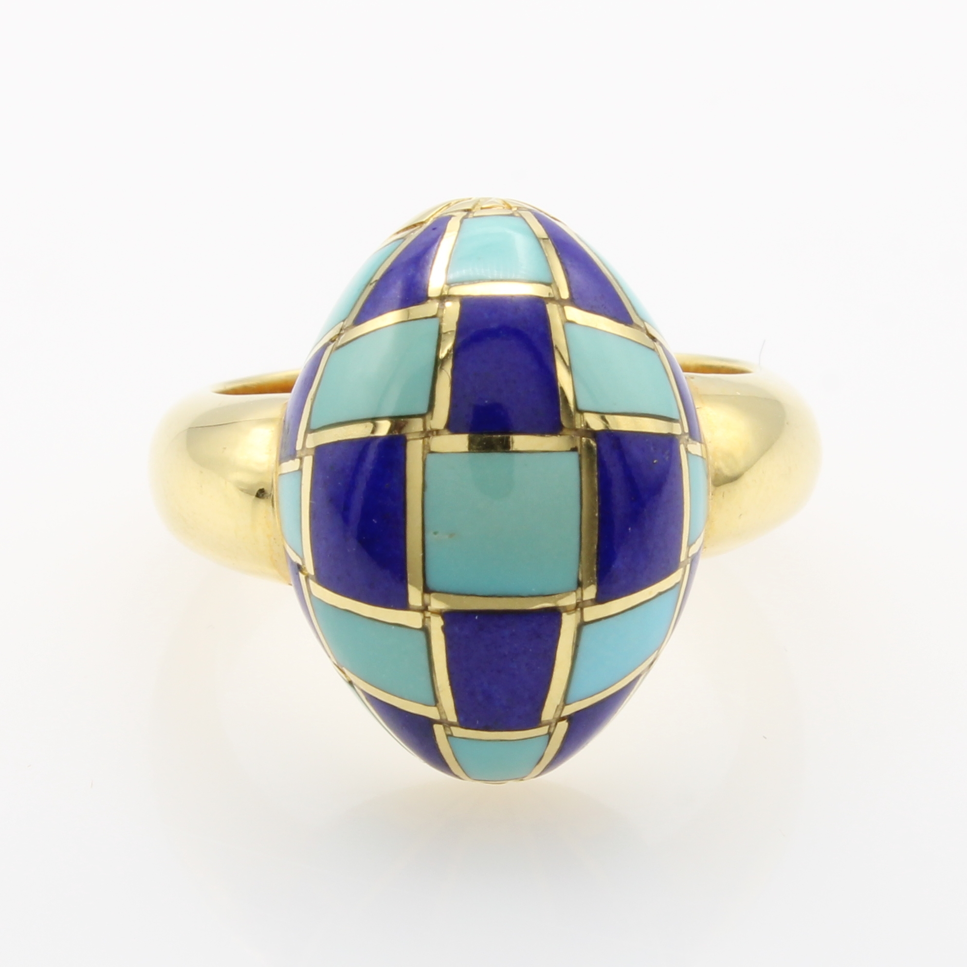 Image 27066679 - Ring mit Farbsteinen, GG 750/000, ovaler Ringkopf, Türkis- und Lapislazulieinlagen, RW ...