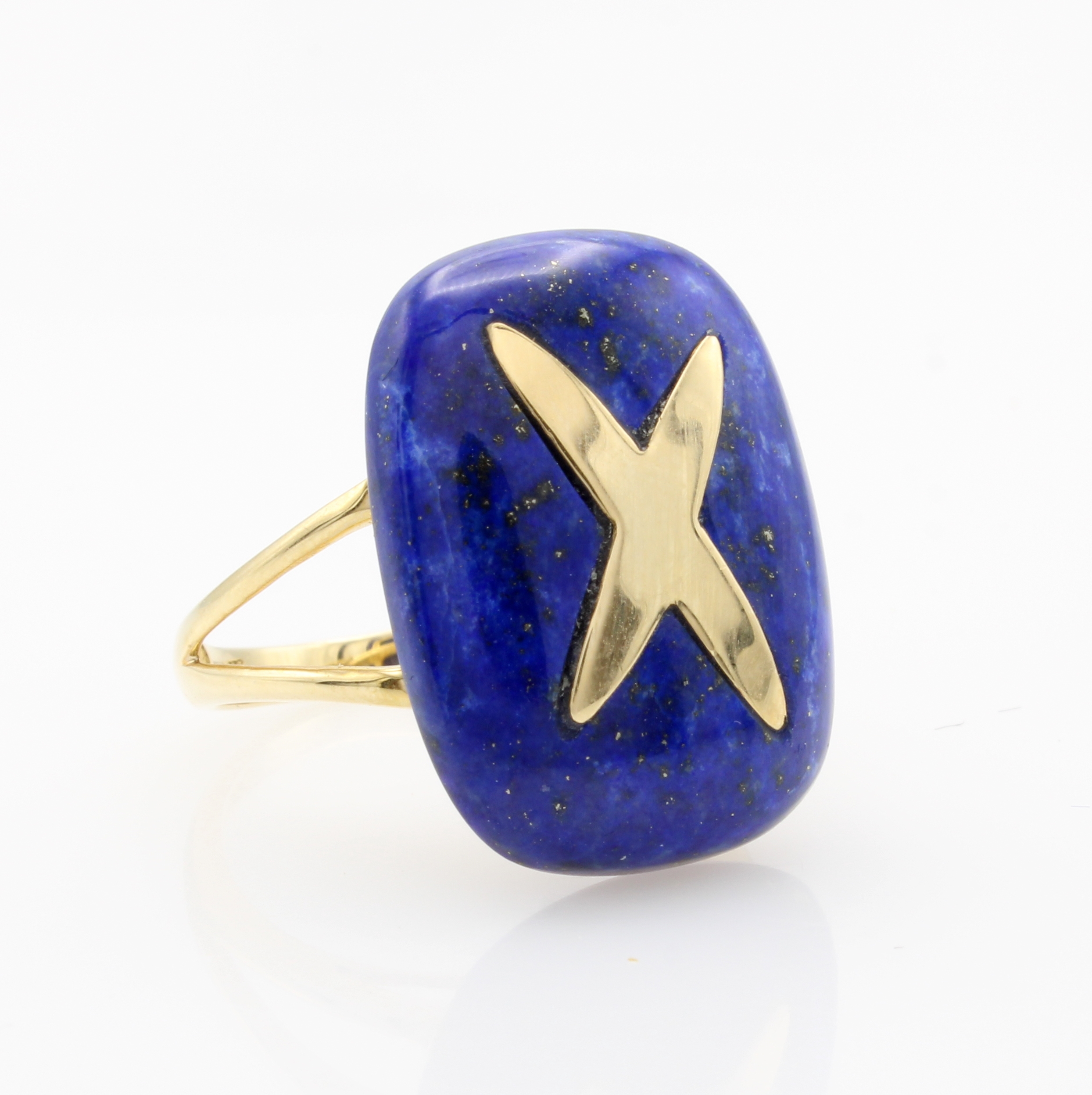 Image 27066687 - Ring mit Lapislazuli, GG 585/000, geteilte Ringschultern, rechteck. Lapislazuli mit ...