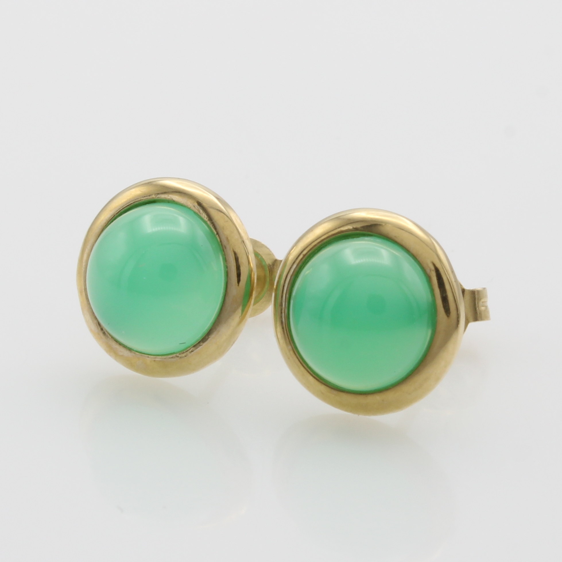 Image 27066689 - Paar Ohrstecker mit Chrysoprasen, GG 585/000, 2 runde Chrysoprascabochons in glatter ...