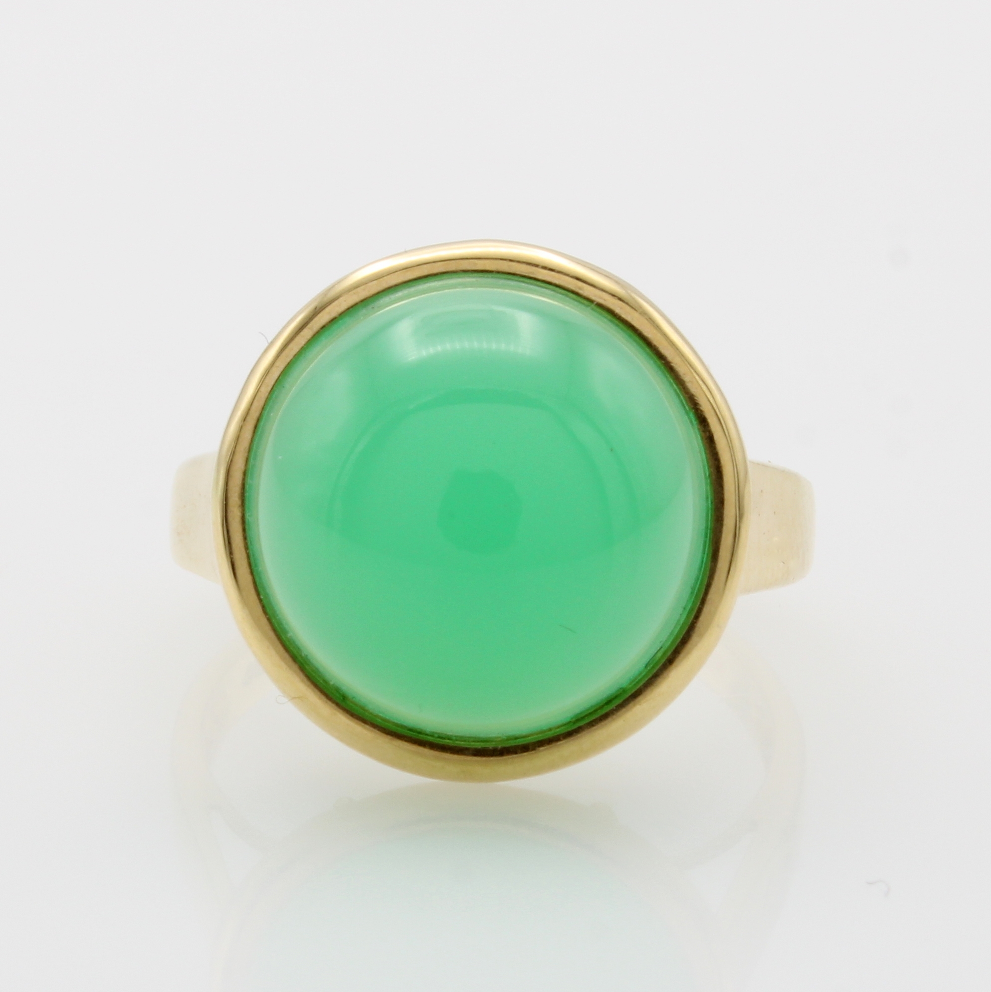 Image 27066694 - Ring mit Chrysopras, GG 585/000, runder Chrysoprascabochon in glatter Fassung, RW ca. 58 ...