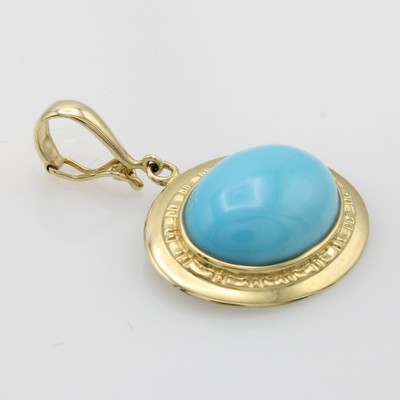 27066676a - Clipanhänger mit Türkis, GG 585/000, ovaler Türkis in breiter, tlw. geriefter Fassung ...