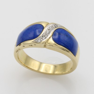 27066683a - Ring mit Lapislazuli und Brillanten, GG 585/000, Brill. mittig gef. zus. ca. 0.05 ct ...