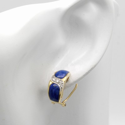 27066685a - Paar Ohrstecker mit Lapislazuli und Brillanten, GG 585/000, abgerundete Form, Brill. ...