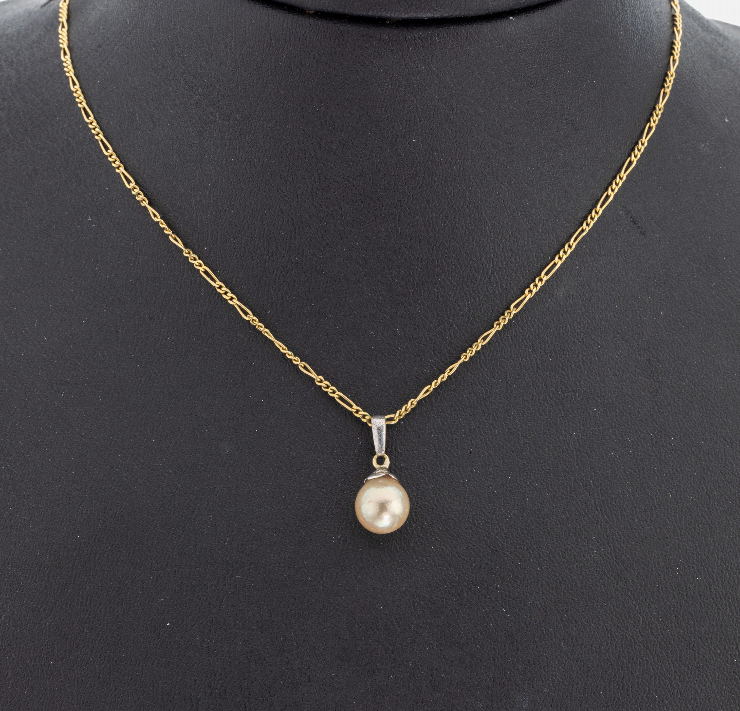 Image 27066725 - 14 kt Gold Kette, GG 585/000, L. ca. 71 cm,Federringschließe, dazu 1 Perl-Anhänger, ...