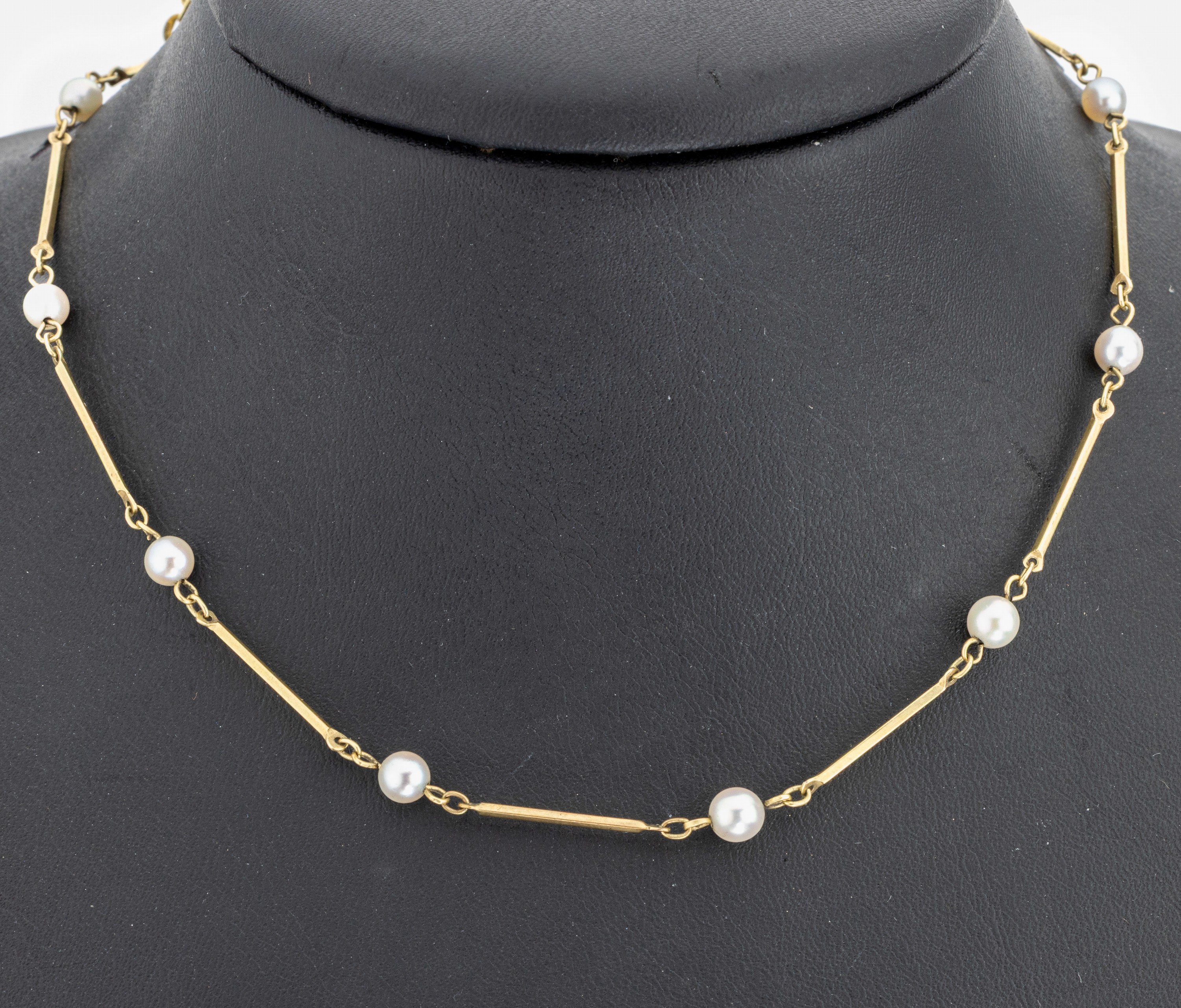 Image 27066735 - 14 kt Gold Perl-Collier, GG 585/000, längliche Glieder, Zwischenglieder kl. ...