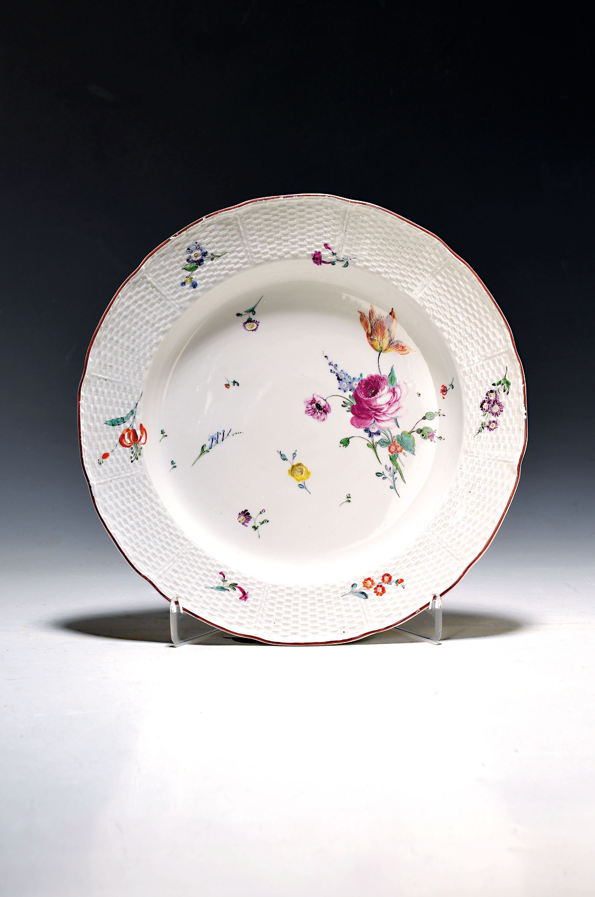 Image 27066744 - Großer Teller mit Flechtrand, Frankenthal, 1762-89, Porzellan, polychrom bemalt mit ...