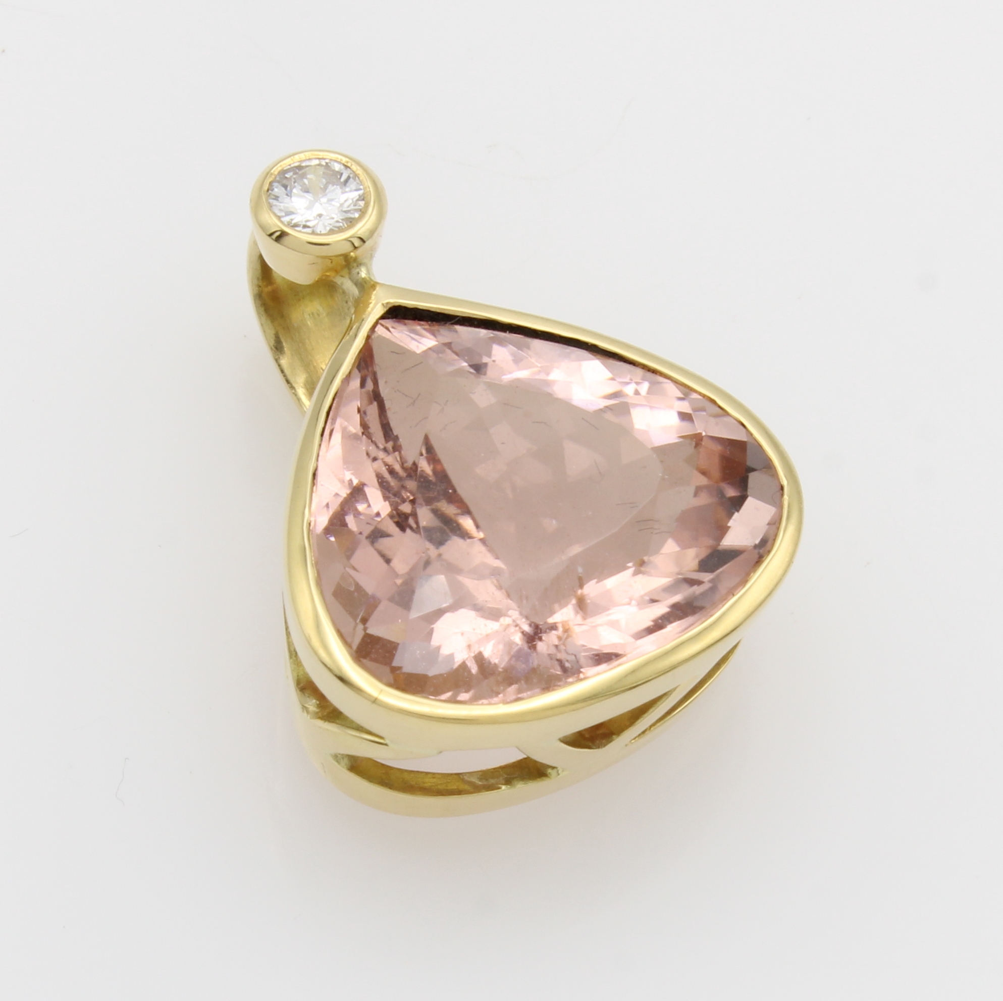 Image 27066746 - Anhänger mit Morganit und Brillant, GG 750/ 000, tropfenf. Morganit ca. 10.6 ct, Brill. ...