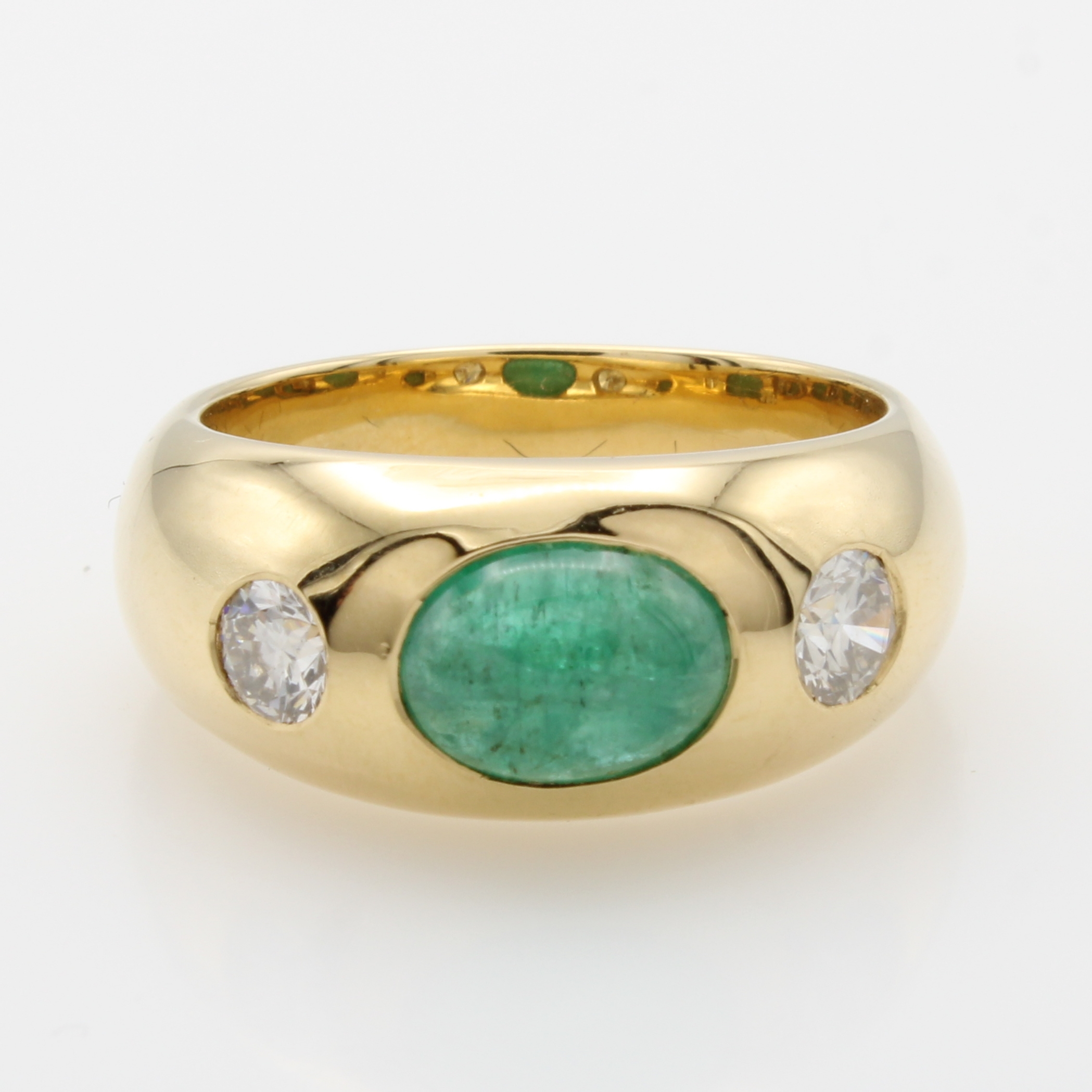 Image 27066776 - Bandring mit Smaragd und Brillanten, GG 750/000, ovaler Smaragdcabochon ca. 1.81 ct, 2 ...