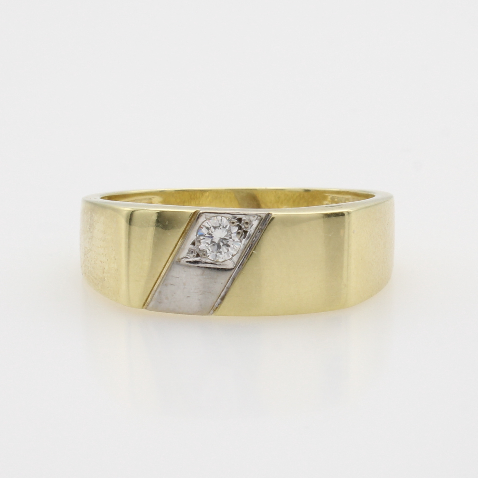 Image 27066778 - Herrenring mit Brillant, GG 585/000, z.T. matt., Brill. in rhod. Streifen gef. ca. 0.10 ...