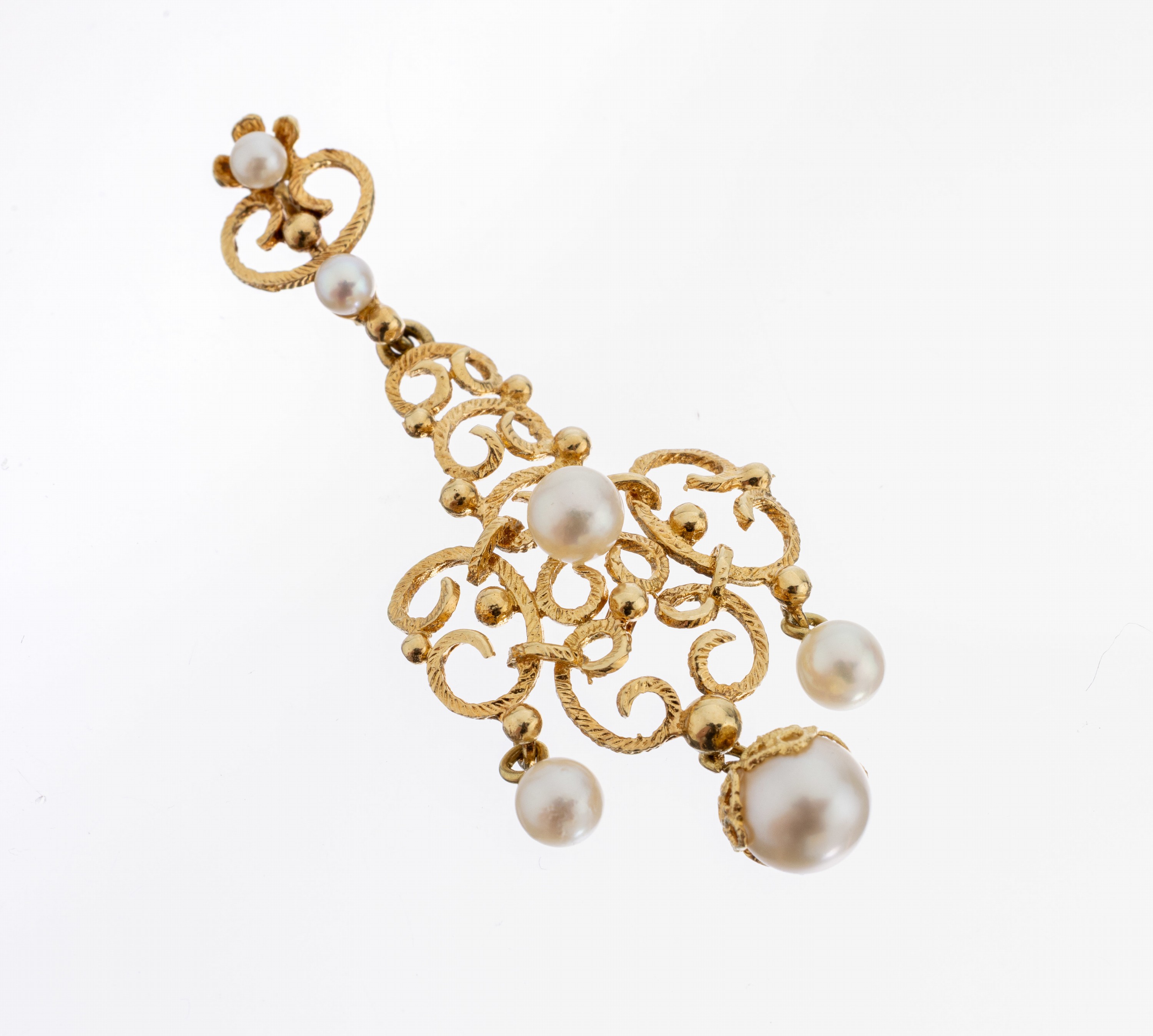 Image 27066780 - 14 kt Gold Perl-Anhänger, GG 585/000, Gestaltung aus Voluten, 6 Zuchtperlen in versch. ...