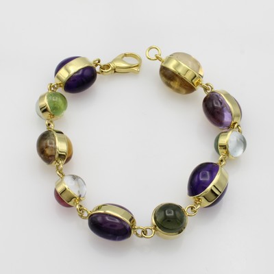 27066711a - Armband mit Farbsteincabochons, GG 585/000, Turmaline in versch. Farben, Citrine u. ...