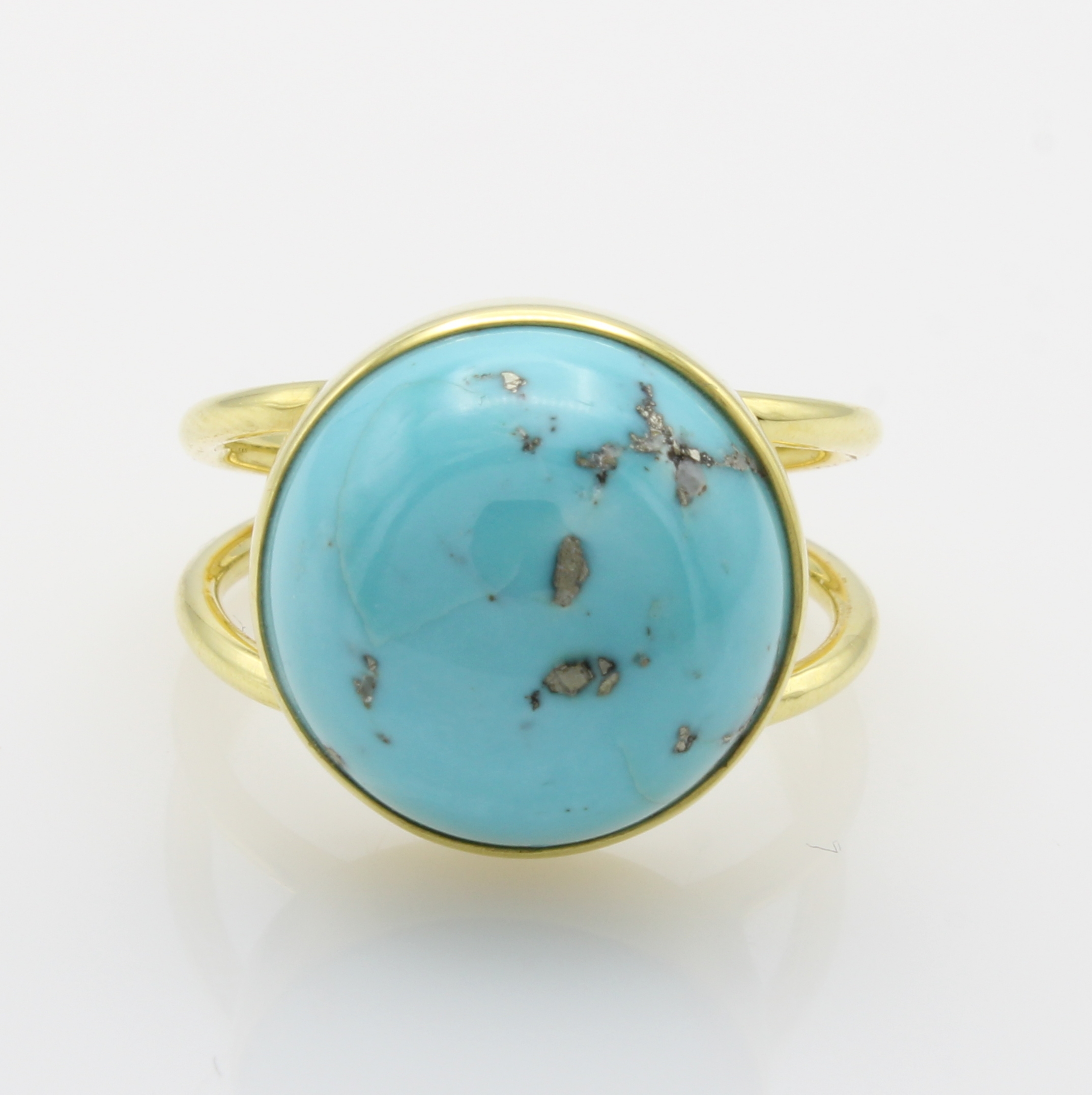 Image 27067168 - Ring mit Türkis, GG 585/000, runder Türkis ca. 11 ct, 2-rhg. Schiene, RW ca. 56 ...