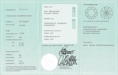 27067132c - Loser Brillant, ca. 0.556 ct feines Weiß/lupenrein, mit Zertifikat Schätzpreis: 2800, - ...
