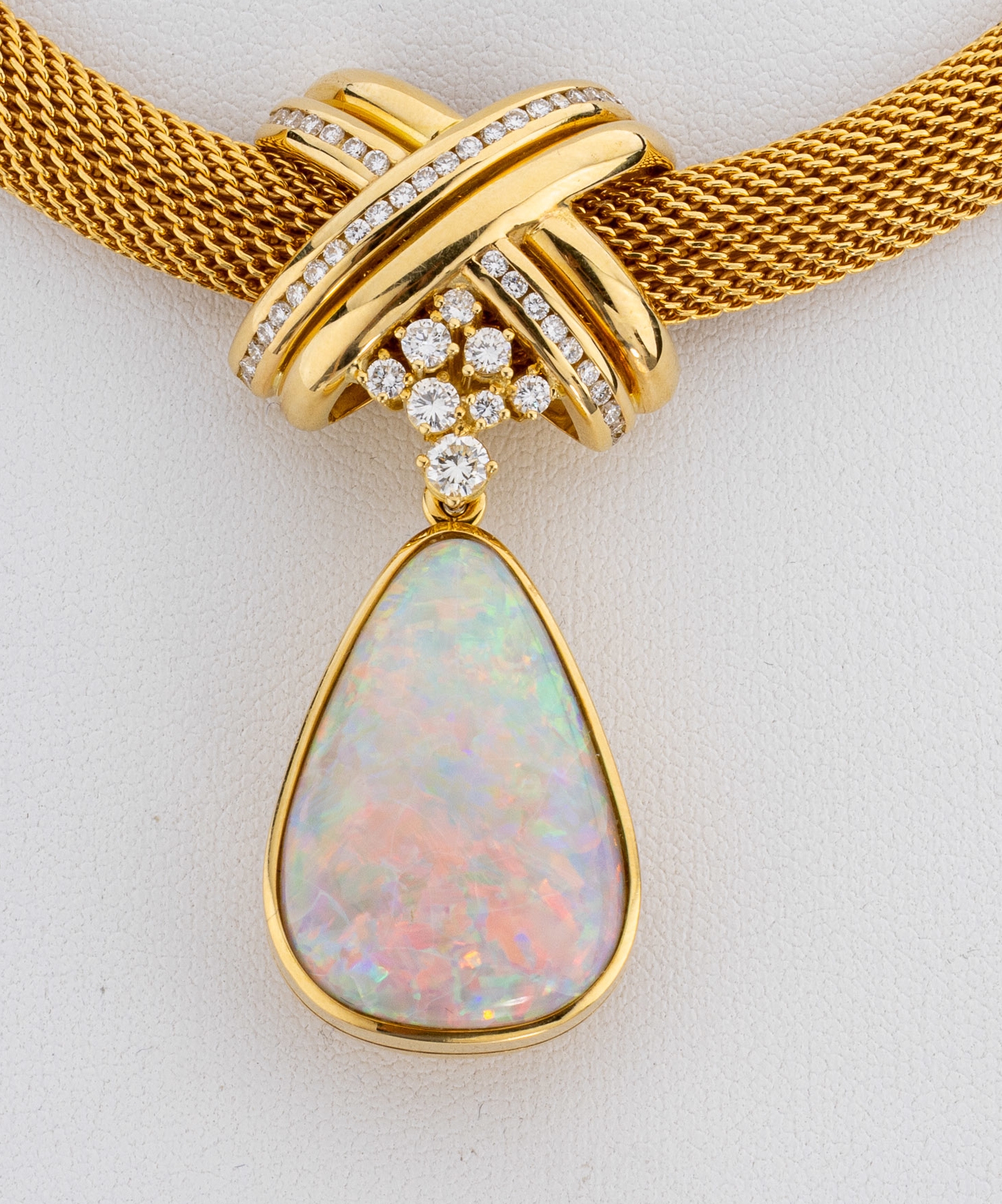 Detail c: 18 kt Gold Brillant-Aquamarin-Opal-Collier, GG/WG 750/000, Einzelanfertigung eines renommierten Idar-Obersteiner Goldschmieds, Strickcollier, bewegl. ...