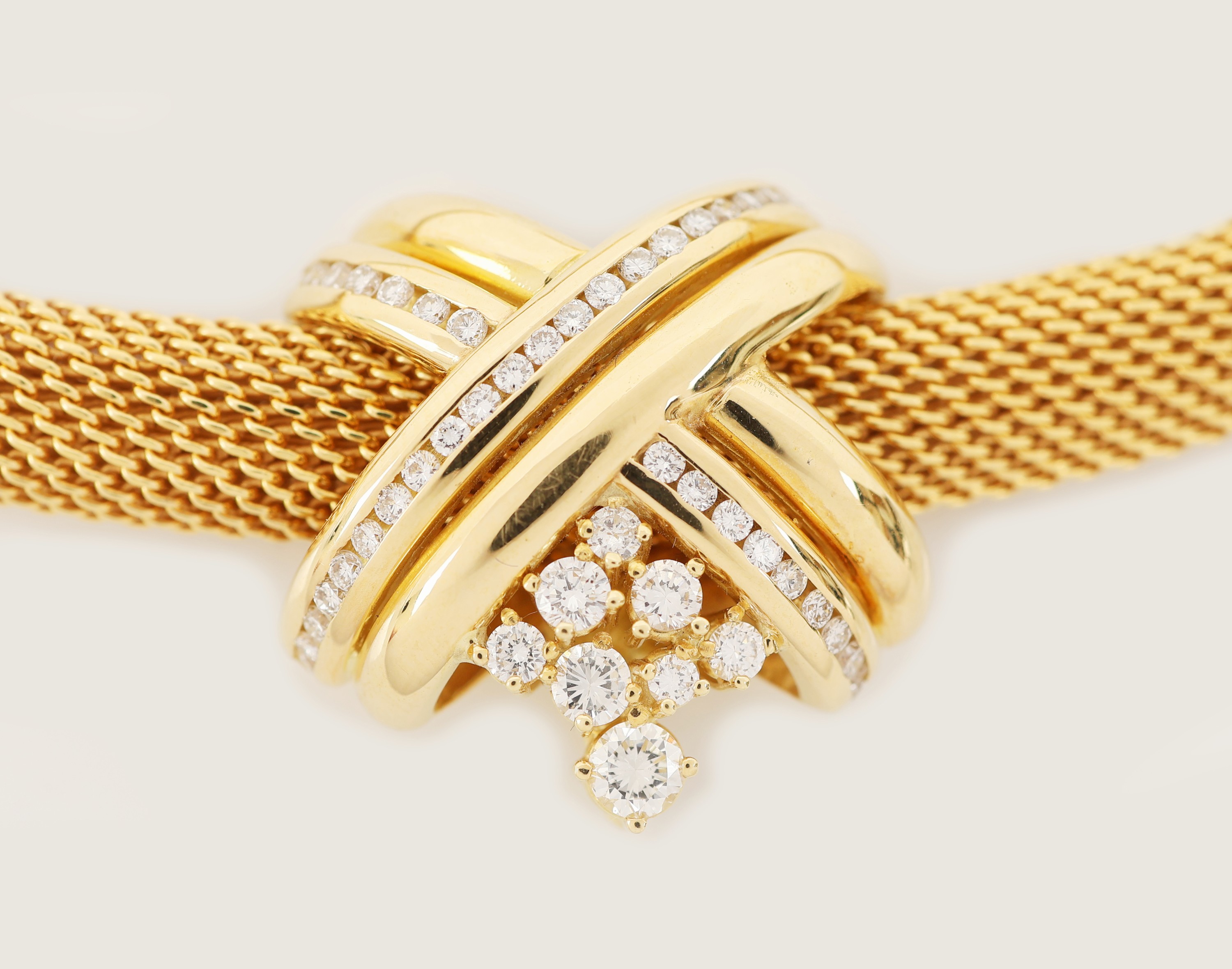 Detail d: 18 kt Gold Brillant-Aquamarin-Opal-Collier, GG/WG 750/000, Einzelanfertigung eines renommierten Idar-Obersteiner Goldschmieds, Strickcollier, bewegl. ...