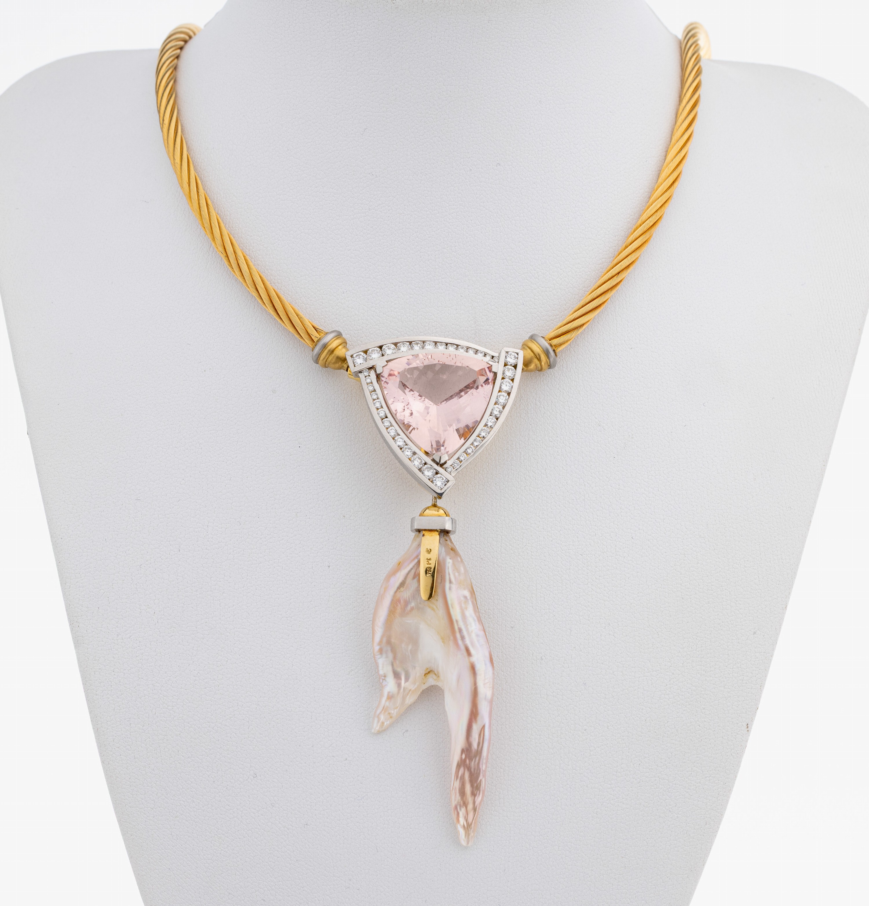 Image 27067266 - 18 kt Gold und Platin Morganit-Brillant-Perl -Collier, GG 750/000 und Platin, ...