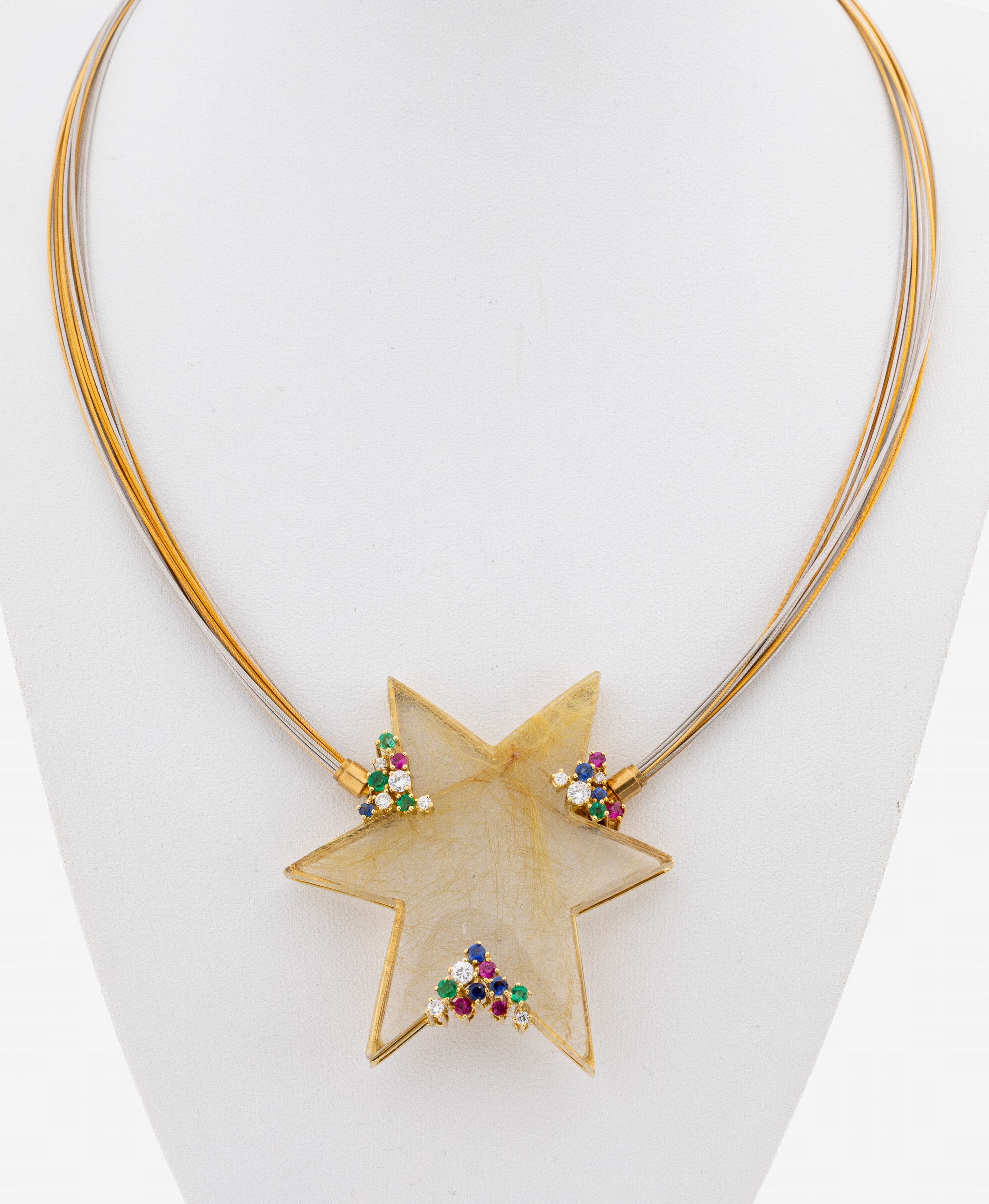 Image 27067268 - 18 kt Gold Rutilquarz-Rubin-Smaragd-Saphir -Brillant-Collier, GG/WG 750/000, ...