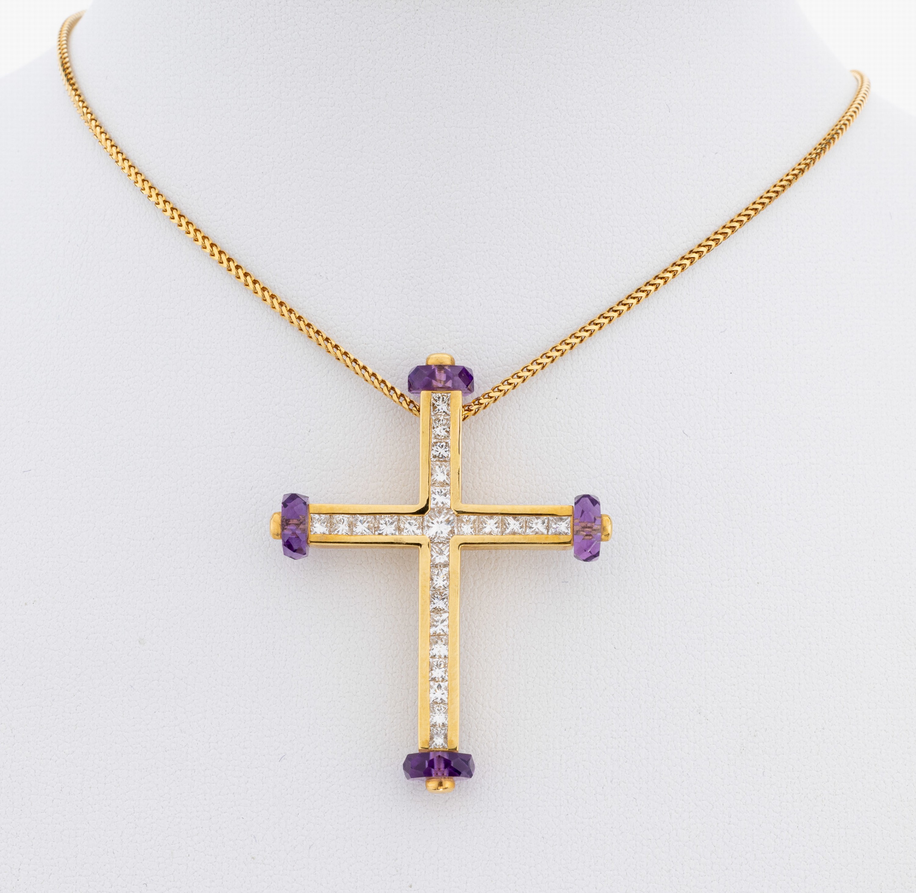 Image 27067298 - 18 kt Gold Amethyst-Diamant-Kreuzanhänger, GG 750/000, Einzelanfertigung eines ...