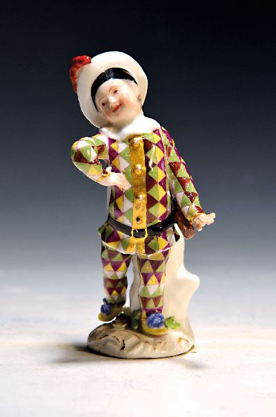 Image Porzellanfigur, Meissen, um 1750, kleiner Harlekin, Porzellan, polychrom bemalt, ...