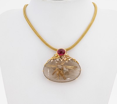 Image 18 kt Gold Rutilquarz-Rubellit-Anhänger, GG/WG 750/000, Einzelanfertigung eines ...
