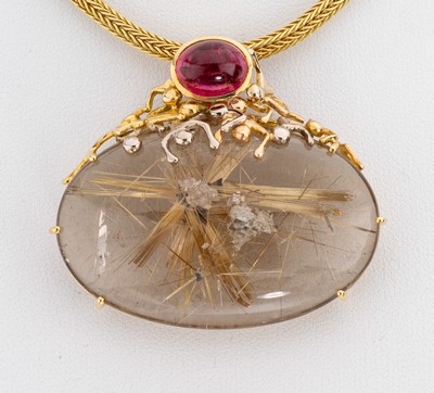 27067270a - 18 kt Gold Rutilquarz-Rubellit-Anhänger, GG/WG 750/000, Einzelanfertigung eines ...