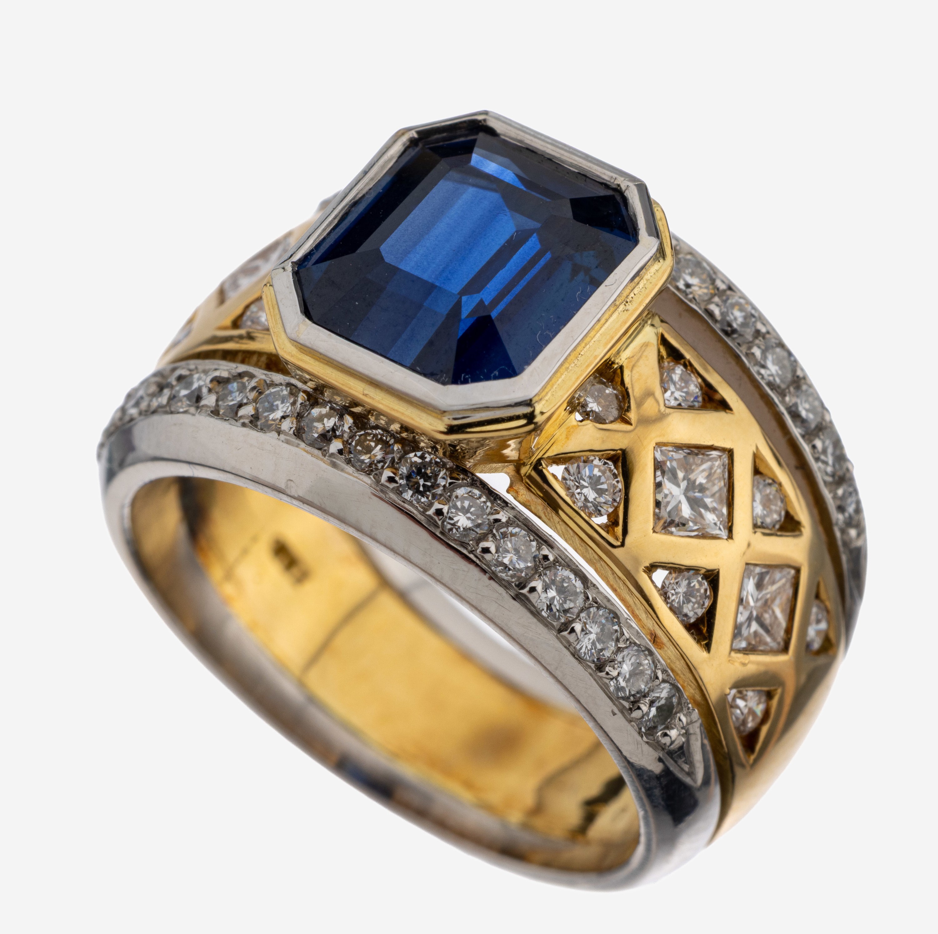 Image 27067319 - 18 kt Gold Saphir-Diamant-Ring, GG/WG 750/000, Einzelanfertigung eines renommierten ...