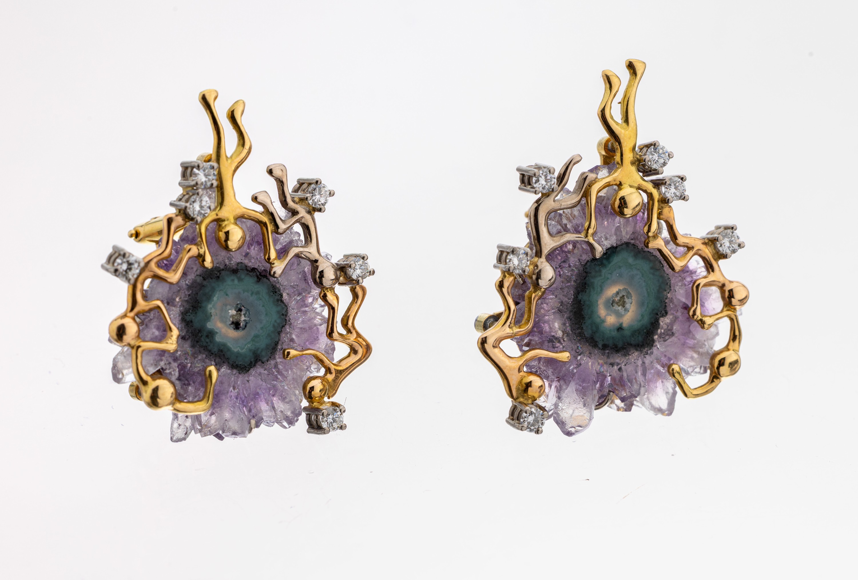 Image 27067327 - Paar 18 kt Gold Amethyst-Brillant-Ohrstecker, GG/WG/RG 750/000, Einzelanfertigung eines ...