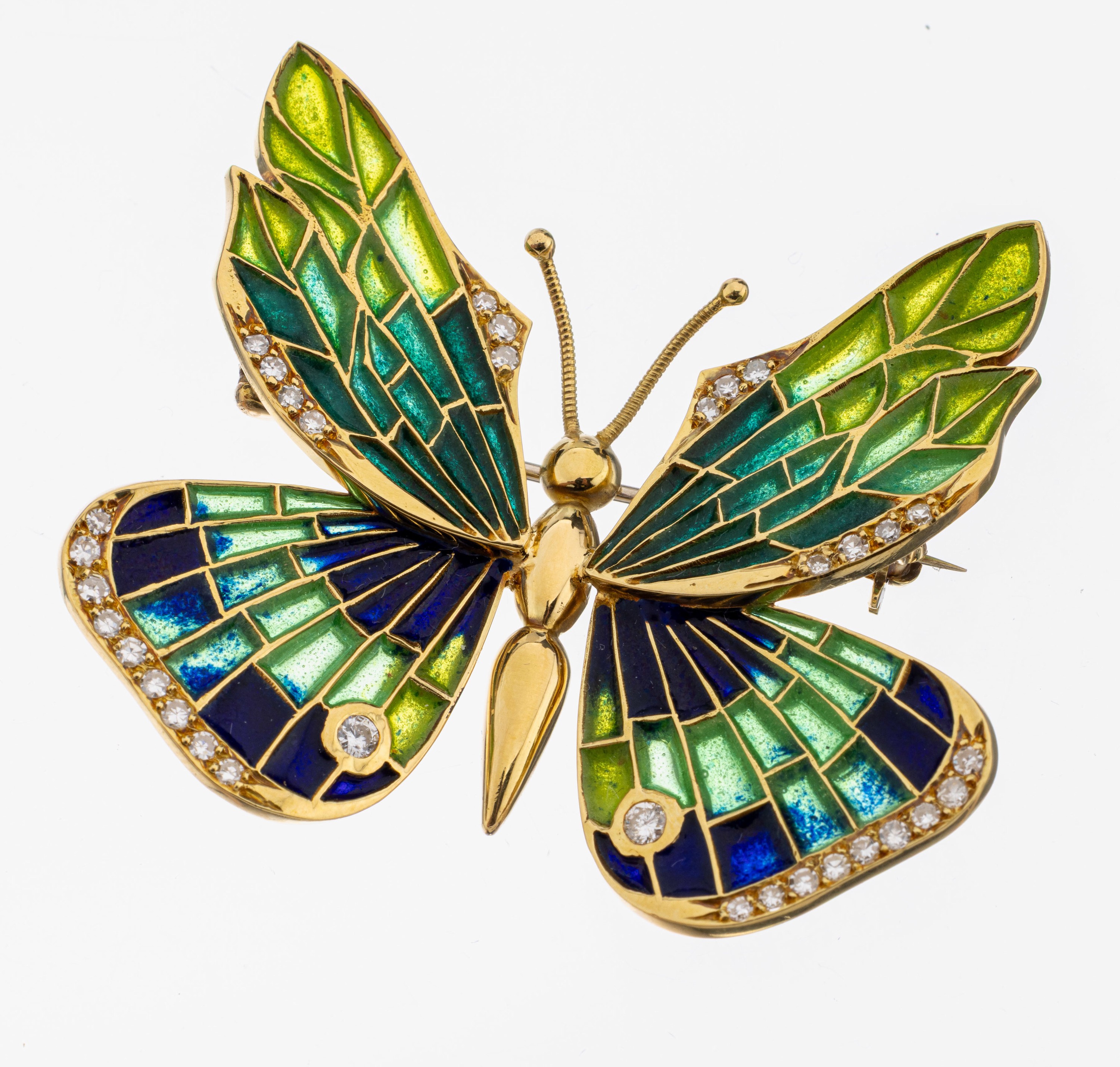 Image 27067335 - 18 kt Gold Email-Diamant-Brosche ´Schmetterling´, GG 750/000, Einzelanfertigung eines ...