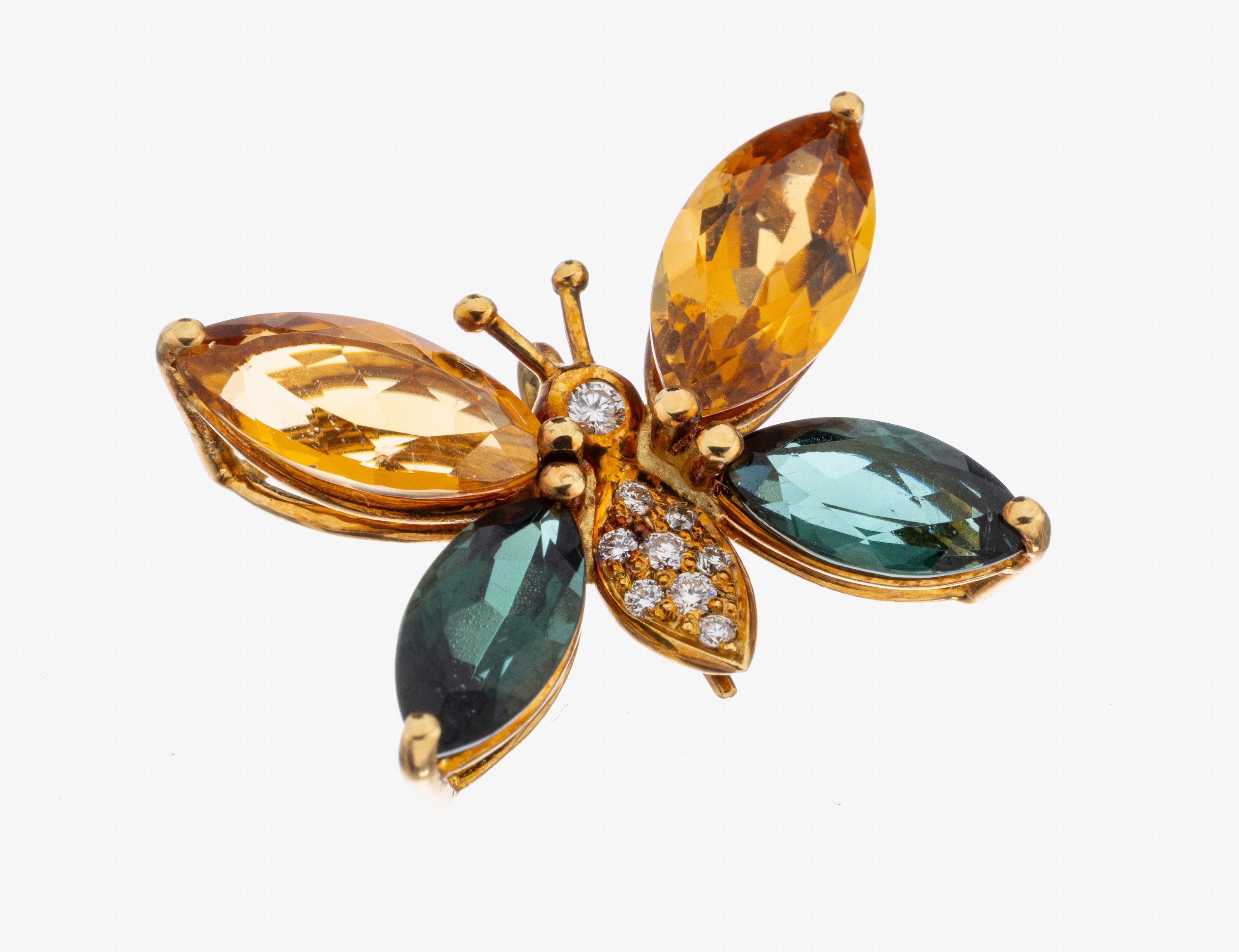 Image 27067336 - 18 kt Gold Turmalin-Brillant-Anhänger, ´Schmetterling´, GG 750/000, Einzelanfertigung ...