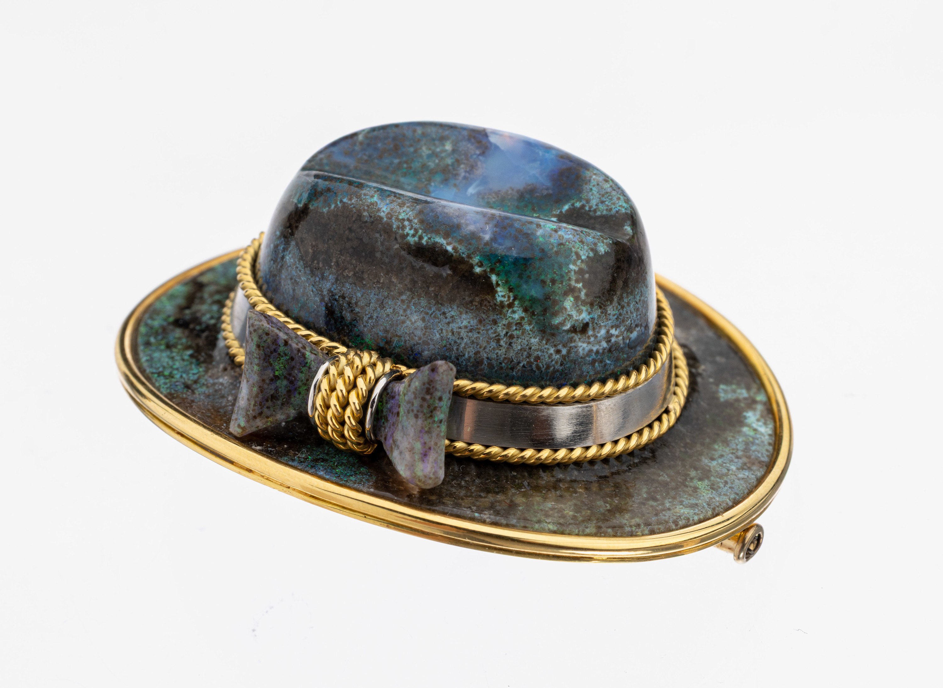 Image 27067339 - Ausgefallene 18 kt Gold und Platin Opal- Brosche, GG 750/000 und Pt., Einzelanfertigung ...
