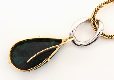 27067313c - 18 kt Gold Brillant-Chrysokoll-Malachit-Perl- Collier, GG/WG 750/000, Einzelanfertigung ...