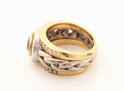 27067318b - 18 kt Gold und Platin Rubin-Brillant-Ring, GG 750/000 und Pt., Einzelanfertigung eines ...